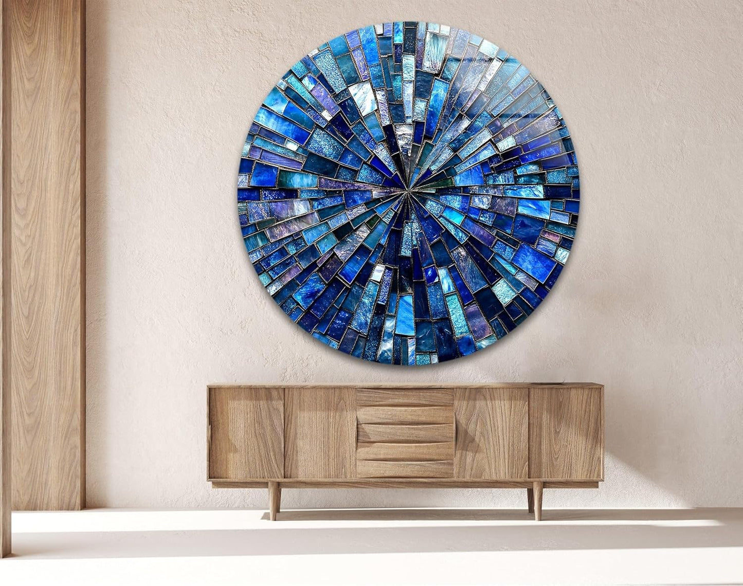 My Photostation.com 39,4''(100cm) Diameter Radiant Mosaic Burst Round Glass Wall Art Tempered Glass Printing Wall Decor Large Wall Art Wall Hangings