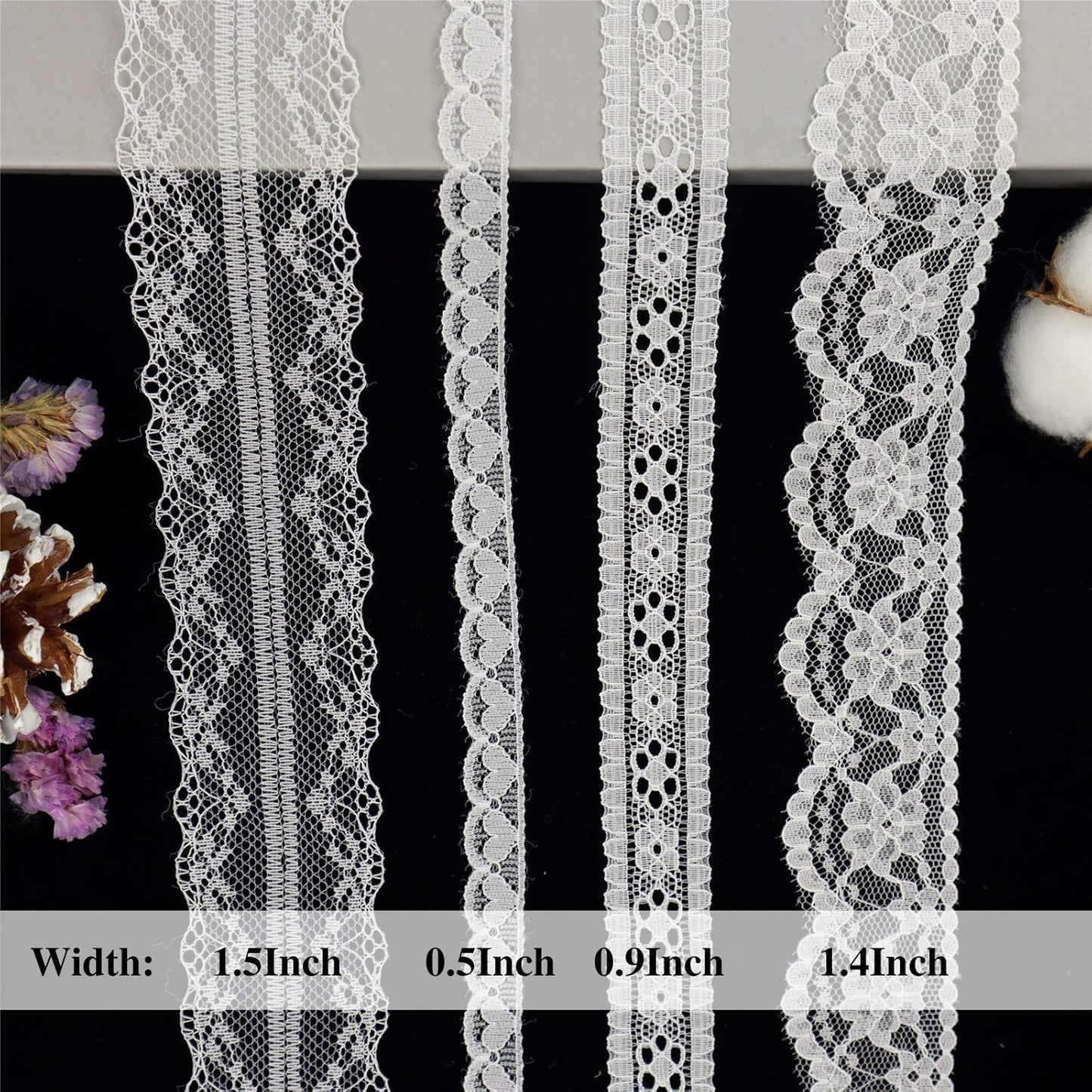 White Lace Trim 20 Yards Sewing Lace Ribbon for Crafts Bridal Wedding Decorations, Bouquet and Gift Packaging
