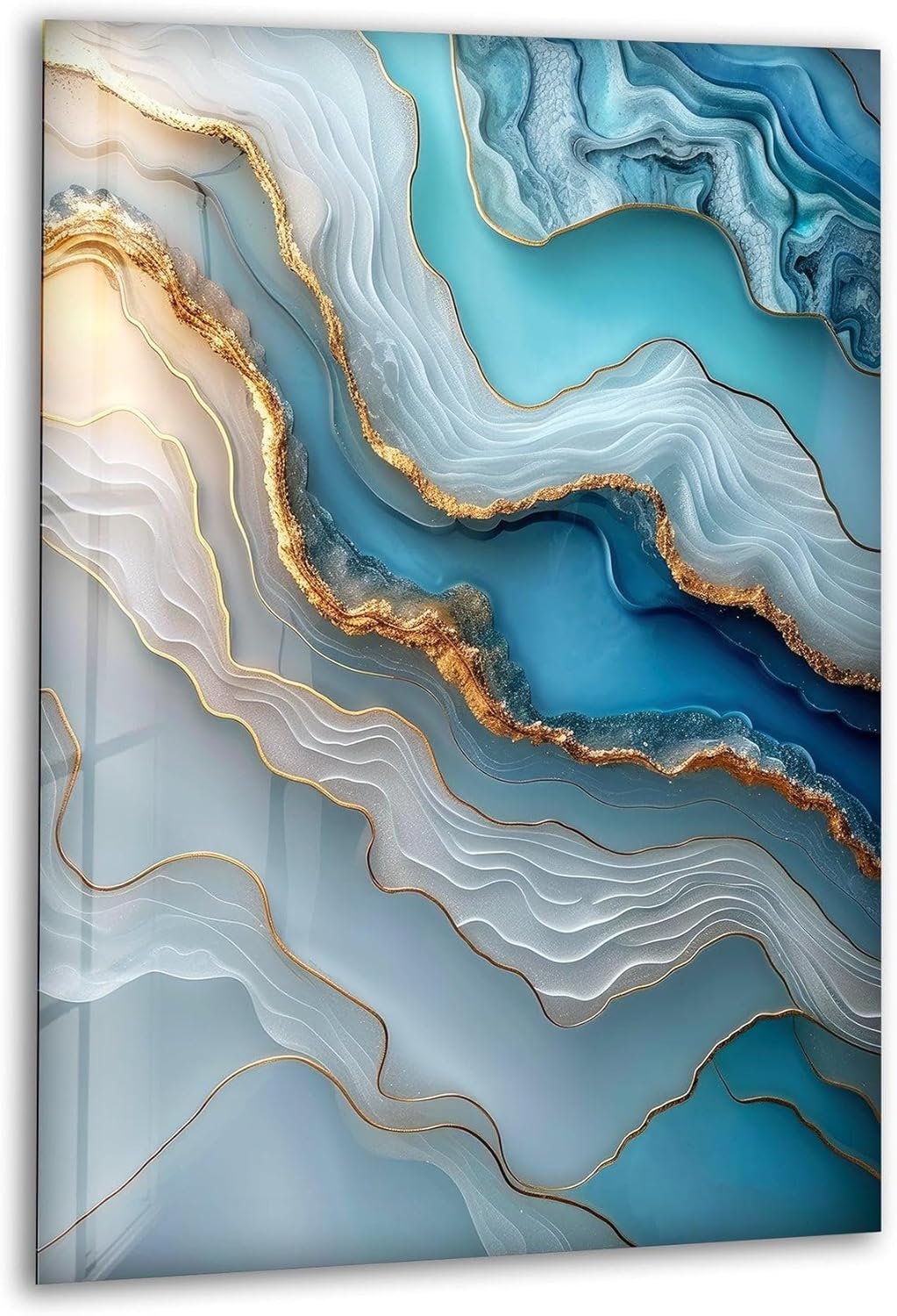 My Photostation.com 40WX60H'' Turquoise and Blue Alcohol ink Glass Wall Art Tempered Glass Printing Wall Decor Large Wall Art Wall Hangings