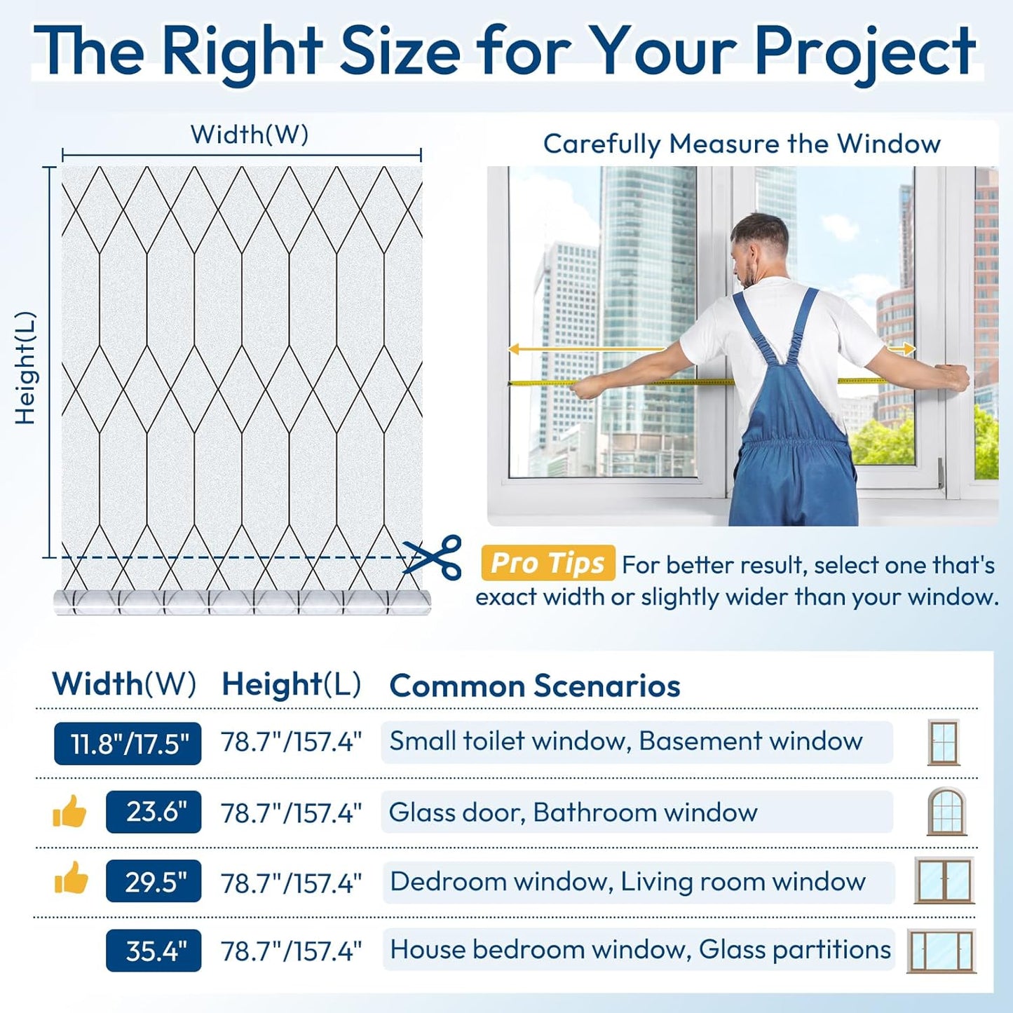 rabbitgoo Window Privacy Film for Glass Windows, Frosted Glass Cling with Decorative Moroccan Lattice, Removable Heat Control Sun Blocking Door Covering Sticker for Home Bathroom, 29.5 x 78.7 inches