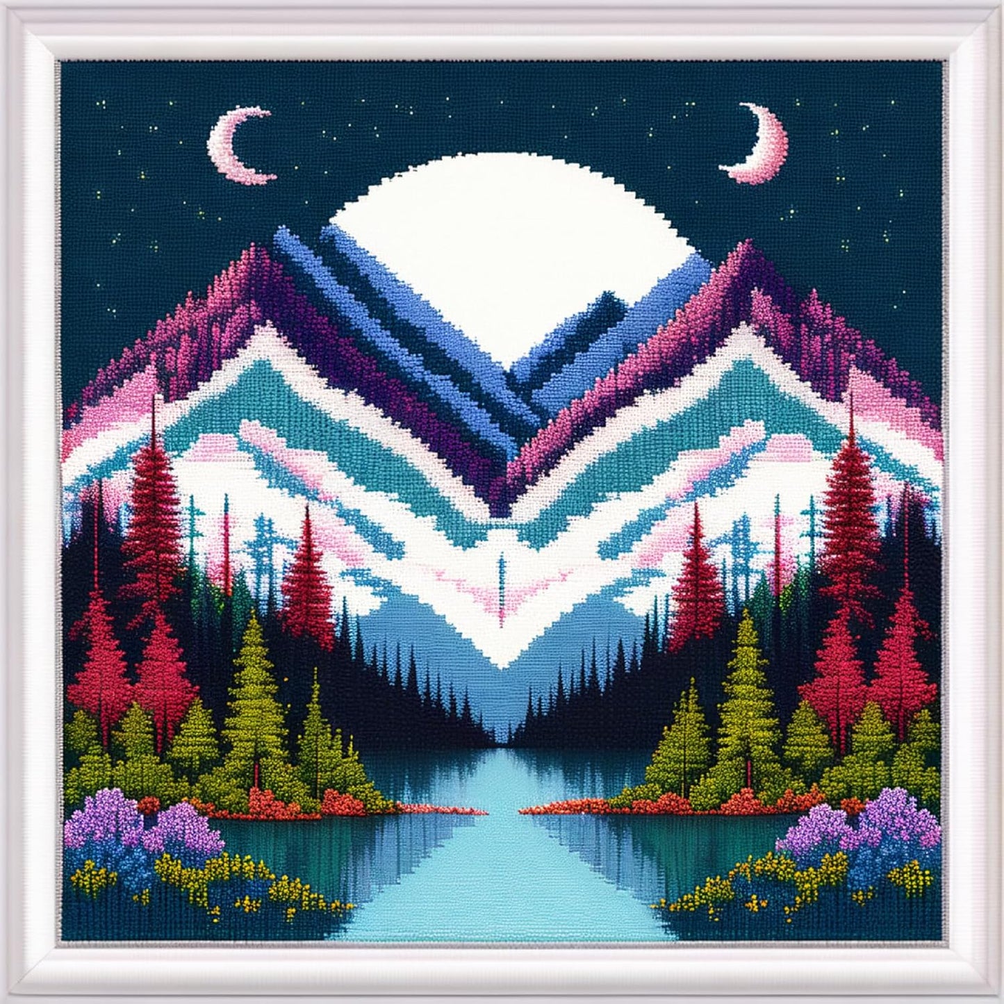 Joyhoor Cross Stitch Kits for Beginners Stamped Cross-Stitch Supplies Needlework preprint Embroidery Kits for Adults DIY Needlepoint Kits Embroidery Patterns 11CT-Moon Scenery 17.7x17.7 inch