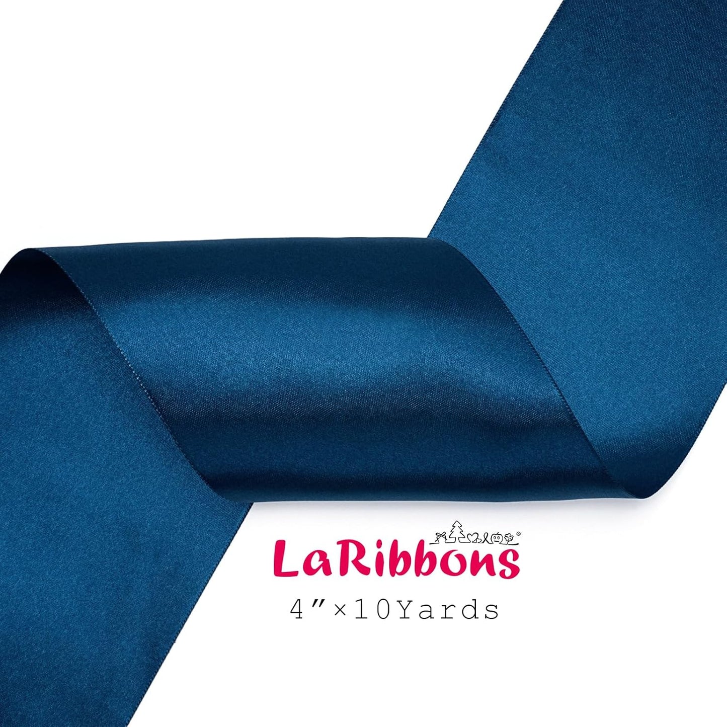 LaRibbons Navy Satin Ribbon 4 Inch 10 Yards Double Faced Luxury Dark Blue Silk Ribbon for Gift Wrapping Flower Bouquets Bow Christmas Wedding Party Decoration