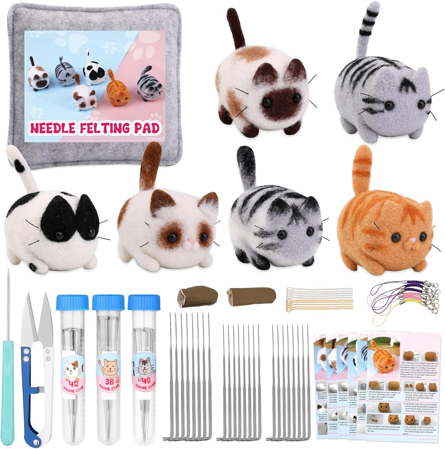 UOOU Needle Felting Beginners Kit with Box,Needles Felting Supplies with 24Pcs Felting Needles,Felting Pad,Wool Roving,DIY Needle Felting Cat Dolls