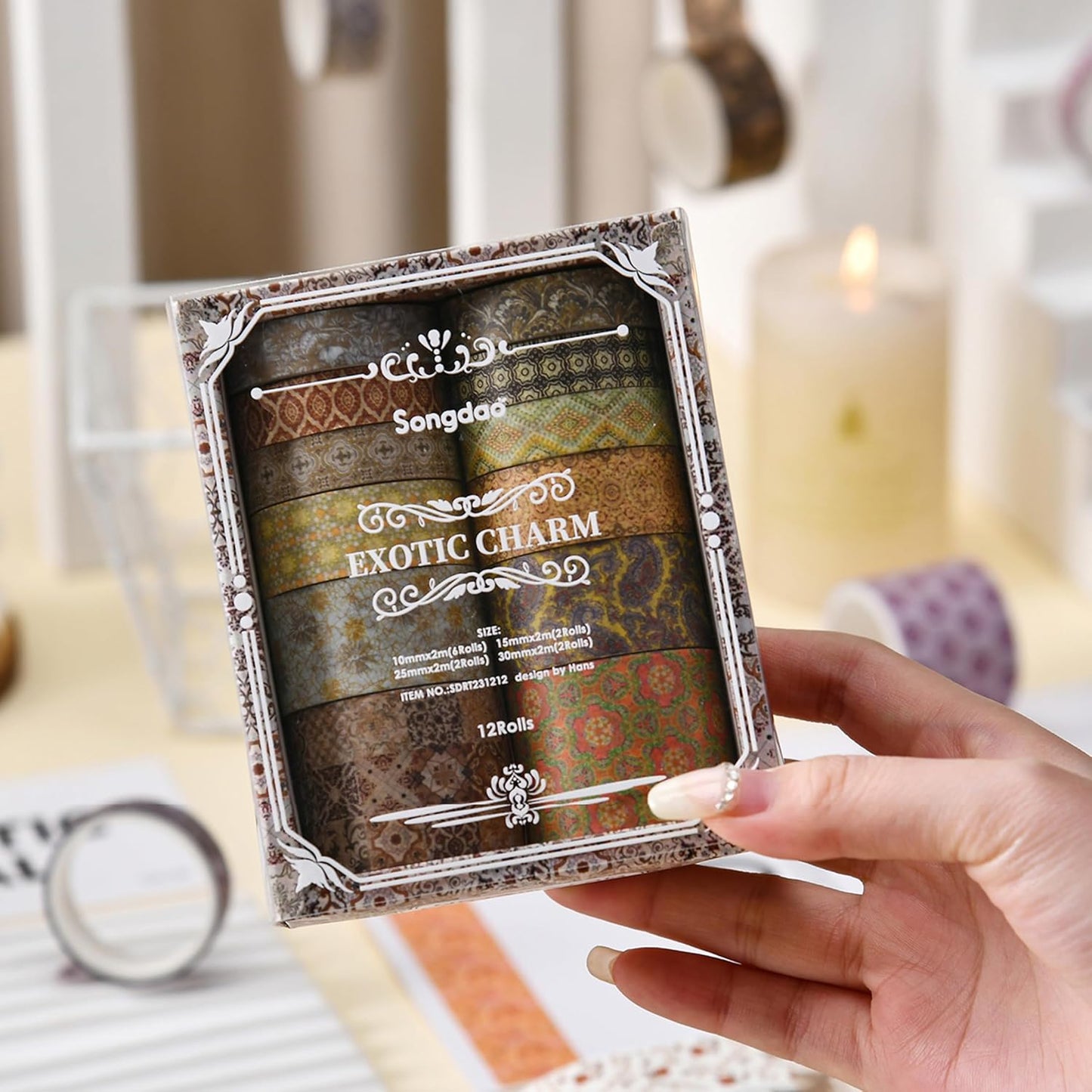 12 Rolls Exotic Charm Washi Tape Set Floral Arts Adhesive Tapes Geometric Garden Decorative Masking Tape Sets for Craft, Kids, Scrapbook, DIY, Gift Wrapping (Gilded Radiance)