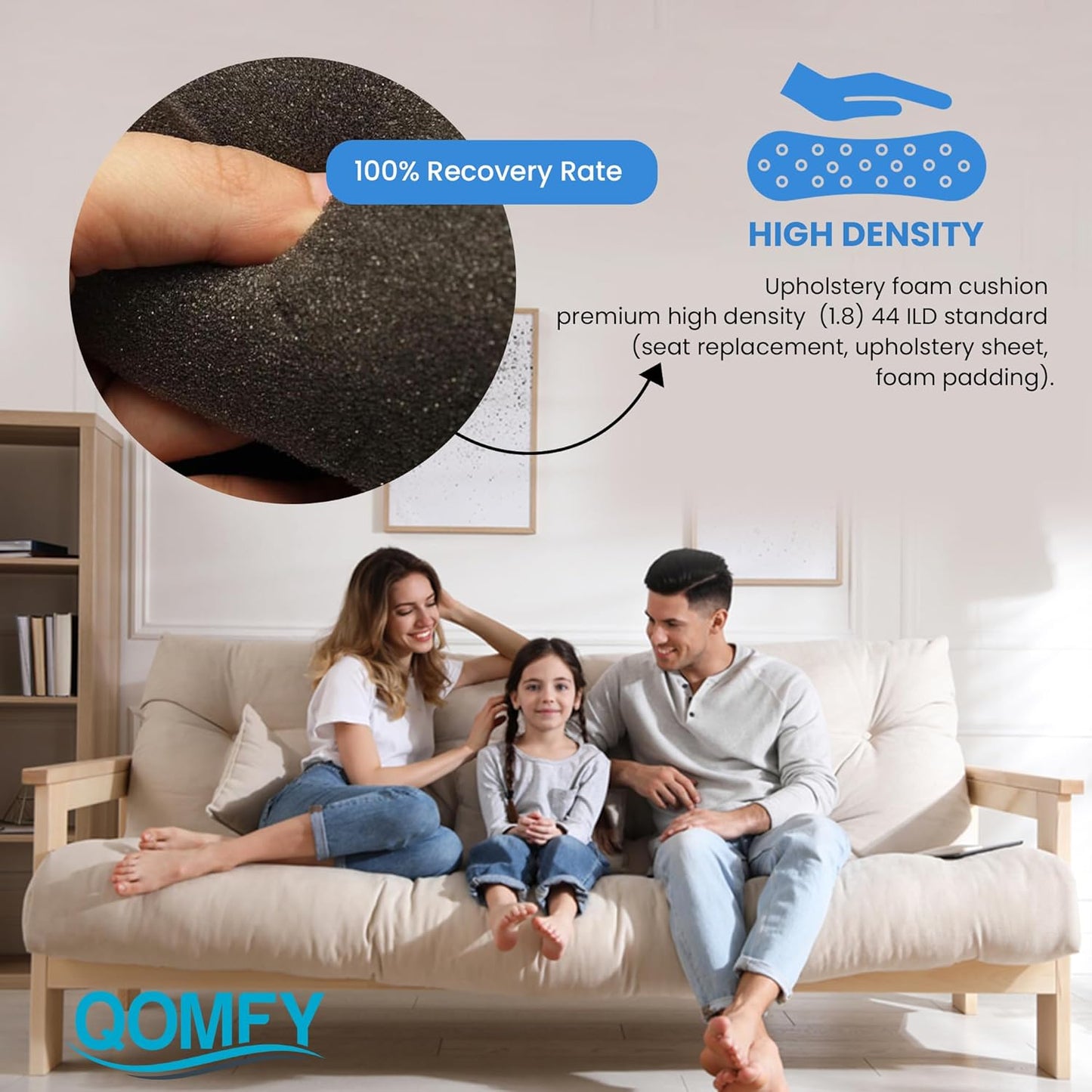 QOMFY 4" Height x 18" Width x 42" Length Charcoal Upholstery Foam Sheet | Made in USA | Multi-Purpose Foam for Upholstery, DIY, Packaging & Acoustic Projects