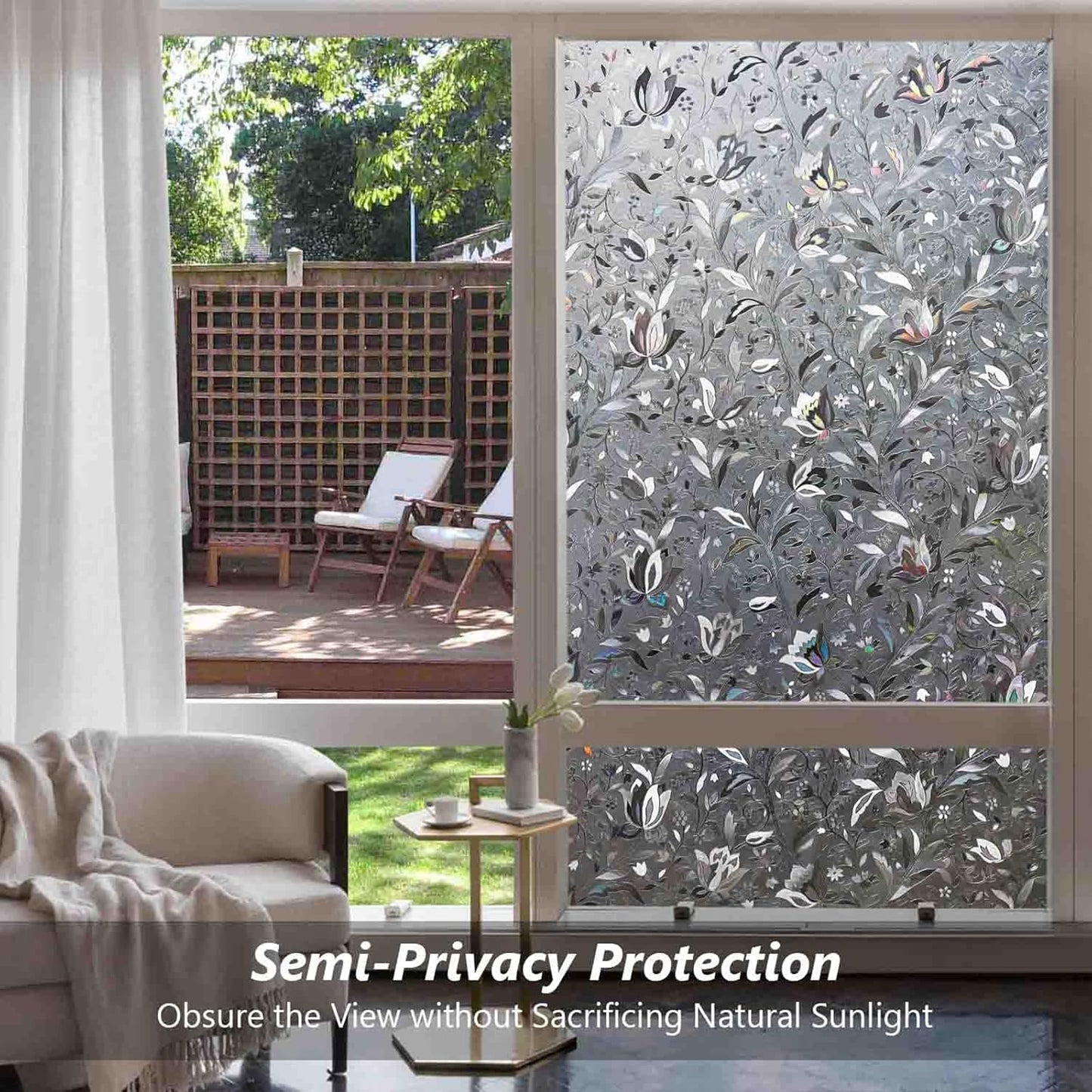 Kromapolis Window Film, Window Privacy Film Frosted, Vinyl Glass Covering, Stained Glass Decorative Film, Static Window Clings, Non-Adhesive (Grayish Black, 17.5 x 78.7 inch)