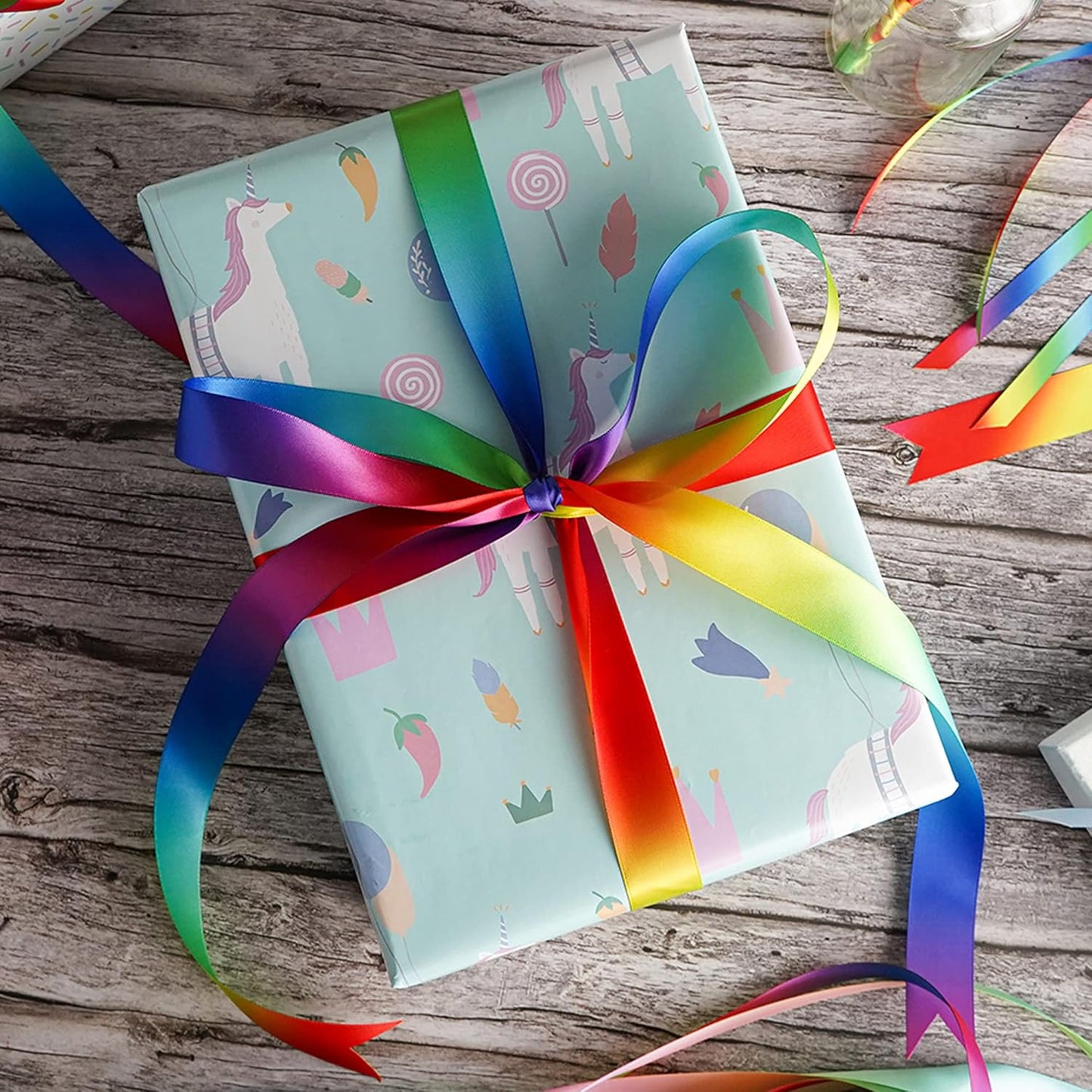 MEEDEE Satin Rainbow Ribbon 1 Inch - 25 Yards for Gift Wrapping, Birthday, Pride Party Decoration, Handmade Bows, DIY Crafts - Neon Color