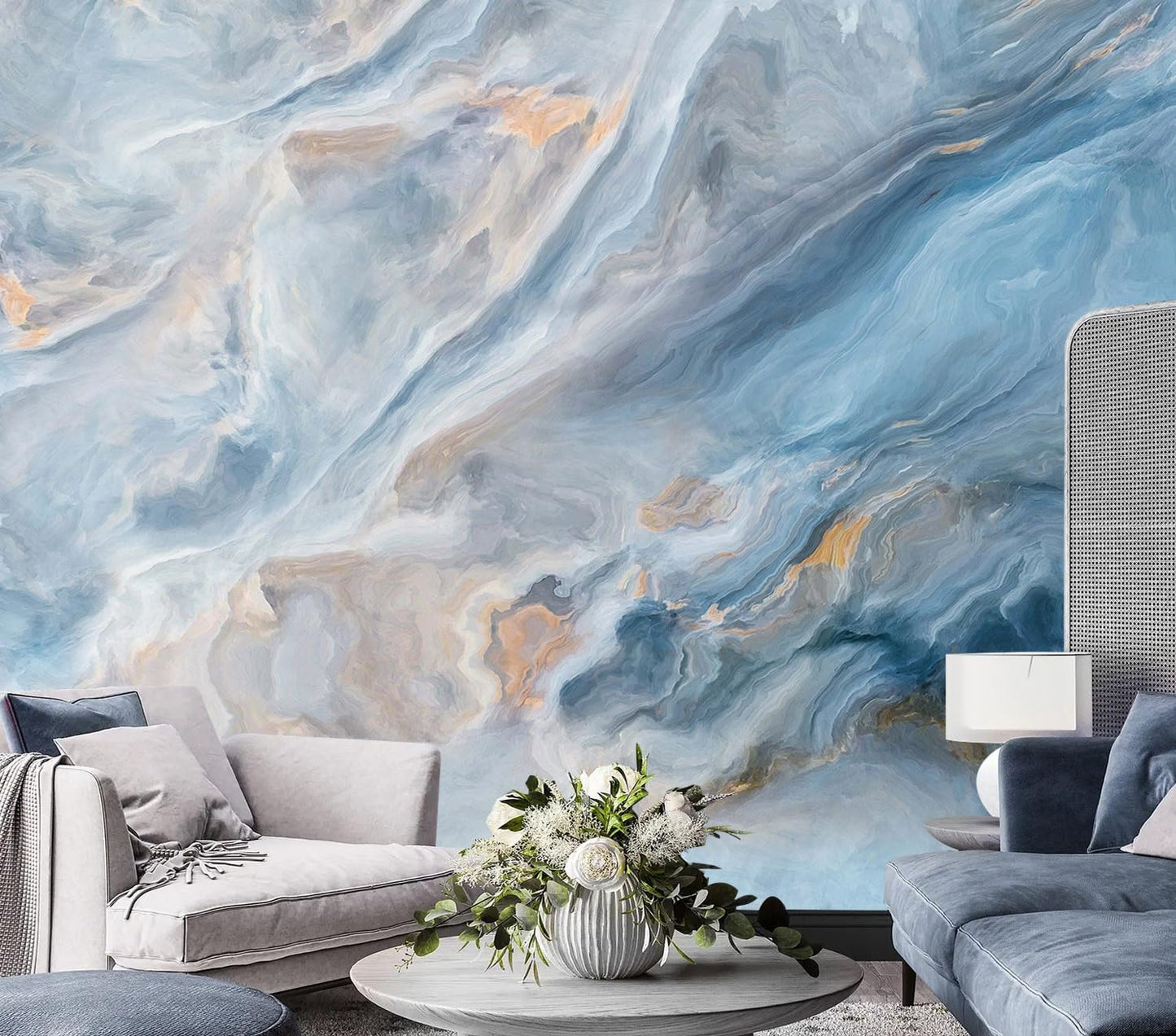 AFZEVEB-Abstract Blue Marble Wallpaper Wall murals for Bedroom 136"x96"(Not Peel and Stick)