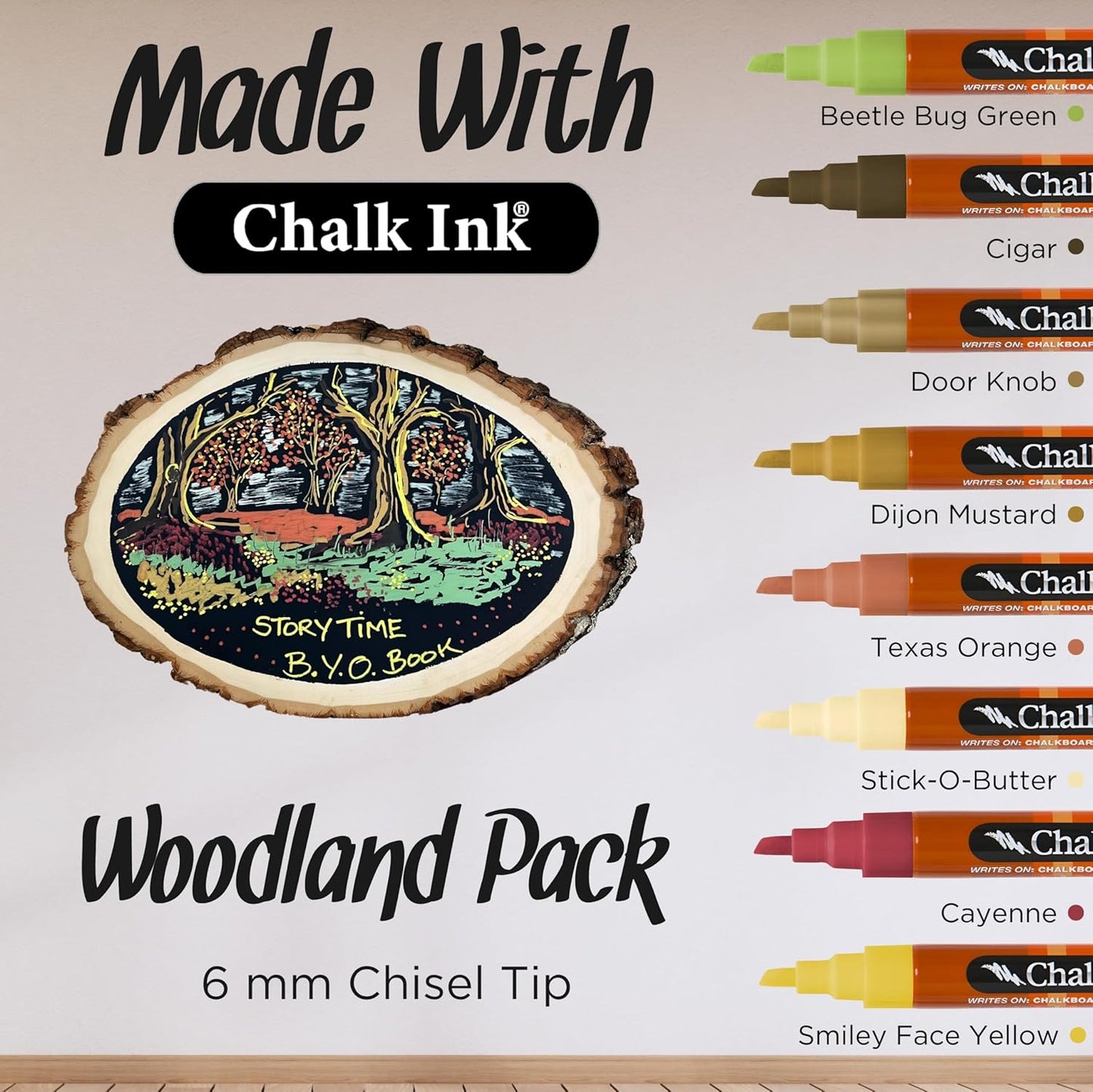 Chalk Ink Chisel Tip Wet Wipe Chalk Markers (Woodland, 6mm, 8 Pack)
