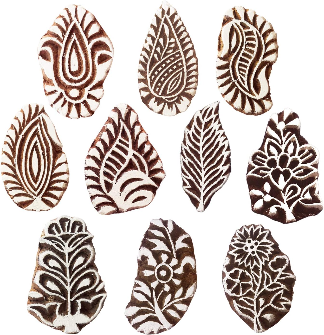 Royal Kraft Floral Wooden Printing Stamps (Set of 10) - DIY Henna Fabric Textile Paper Clay Pottery Blocks Htag2180