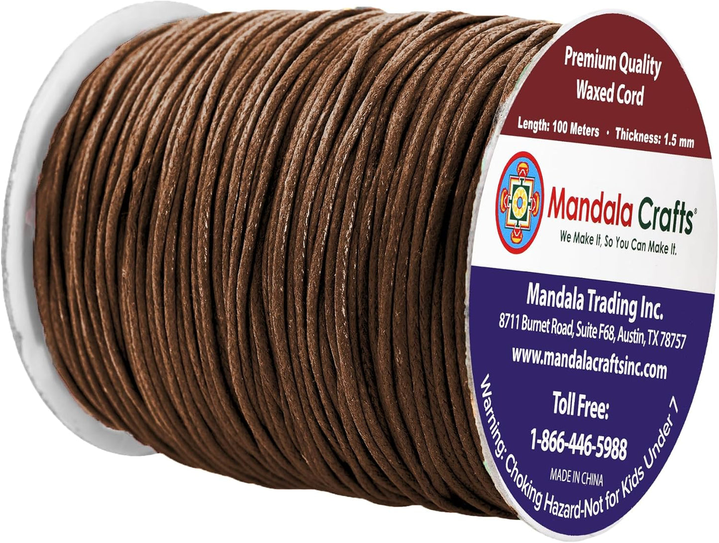 Mandala Crafts 1.5mm 109 Yards Chocolate Brown Cotton Waxed Cord for Jewelry Making Bracelet Cord Waxed String - Beading String Thread Jewelry Cords for Necklaces String