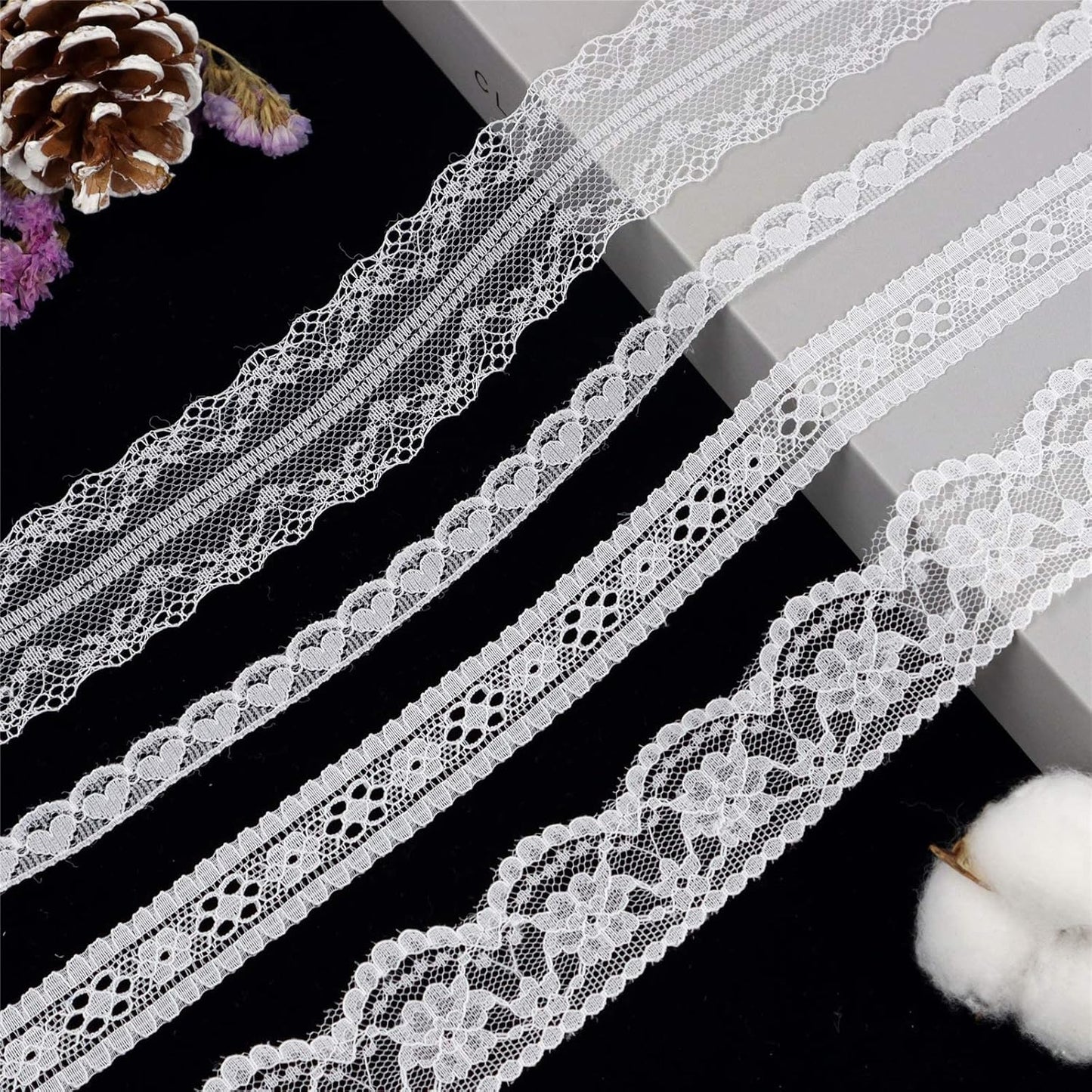 White Lace Trim 20 Yards Sewing Lace Ribbon for Crafts Bridal Wedding Decorations, Bouquet and Gift Packaging