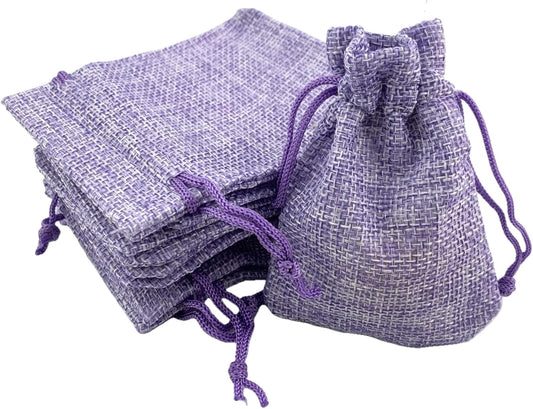 Palmhomee Pack Of 25 Burlap Gift Bags with Drawstring Linen Jewelry Pouches Wedding Hessian Jute Bags for Birthday and Treat Pouches Party Wedding Favors Gift (3.6x4.8 Inch, Lavender)