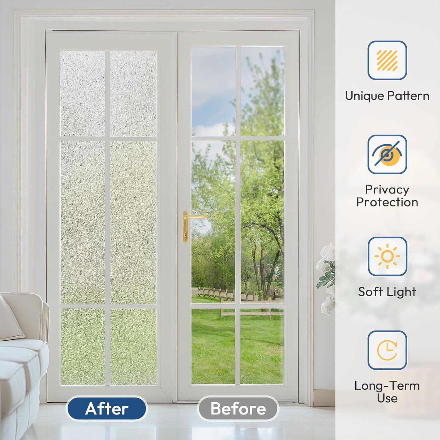 rabbitgoo Window Privacy Film Frosted Glass Film, Decorative Cling UV Sun Blocking Decals, Frosting Window Clings for Home Bathroom Door Coverings, 23.6 x 118.1 inches