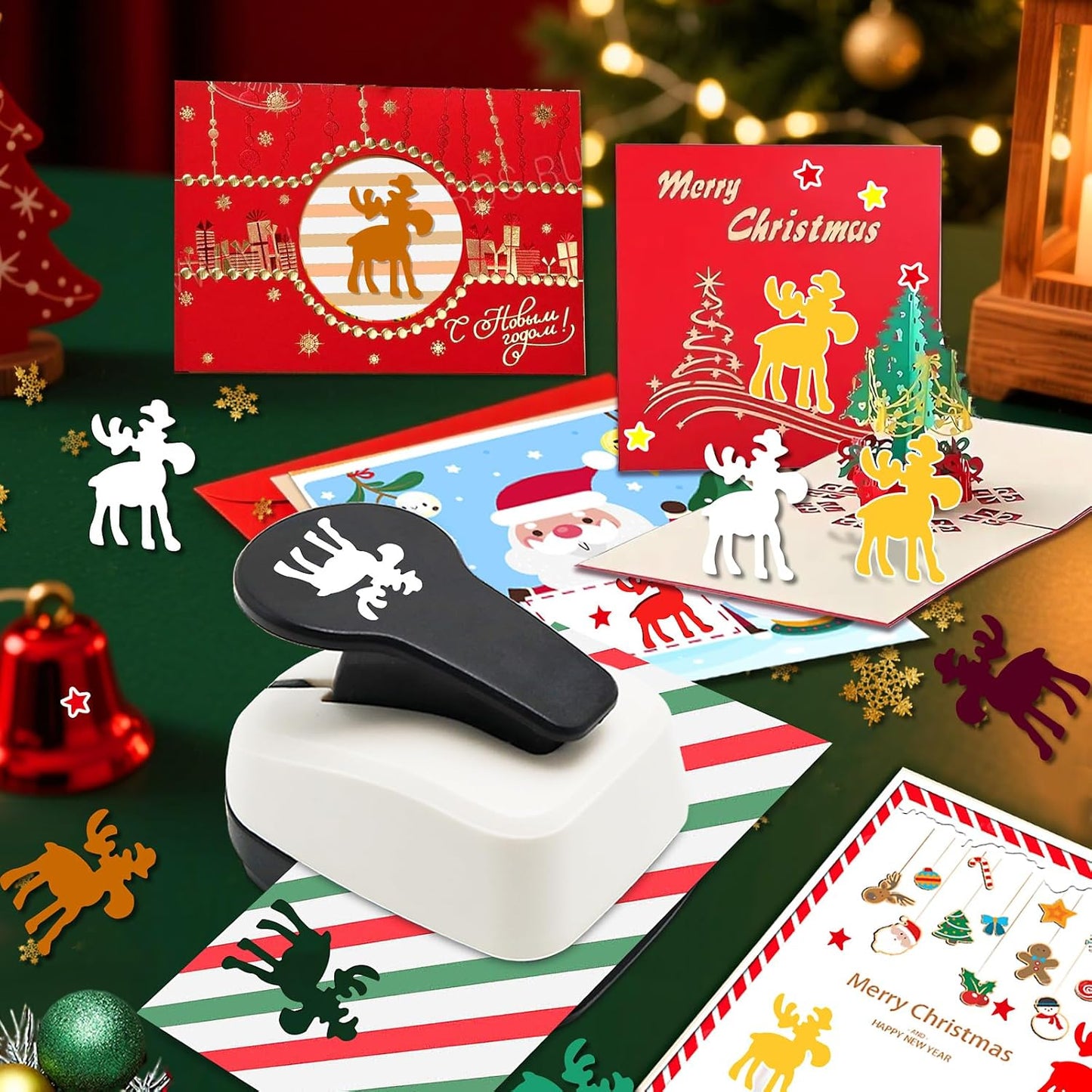 1 inch Christmas Punch for Craft, Deer Paper Punch for Paper Crafting, Reinforce Lever Action Deers Shape Hole Punches, Deer Punches for Scrapbooking Gifts DIY Arts