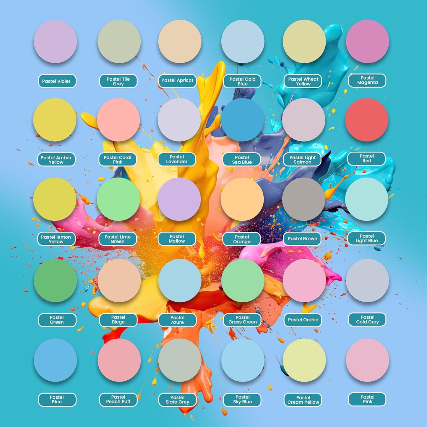 Acrylic Pouring Paint Set | 30 Vibrant Colors Including An Array Of Metallic, Neon & Pastel Paints | Pre Mixed, Ready to Use, High Flow Paint For Canvas, Paper, and More | 2 Ounces Per bottle (Pastel