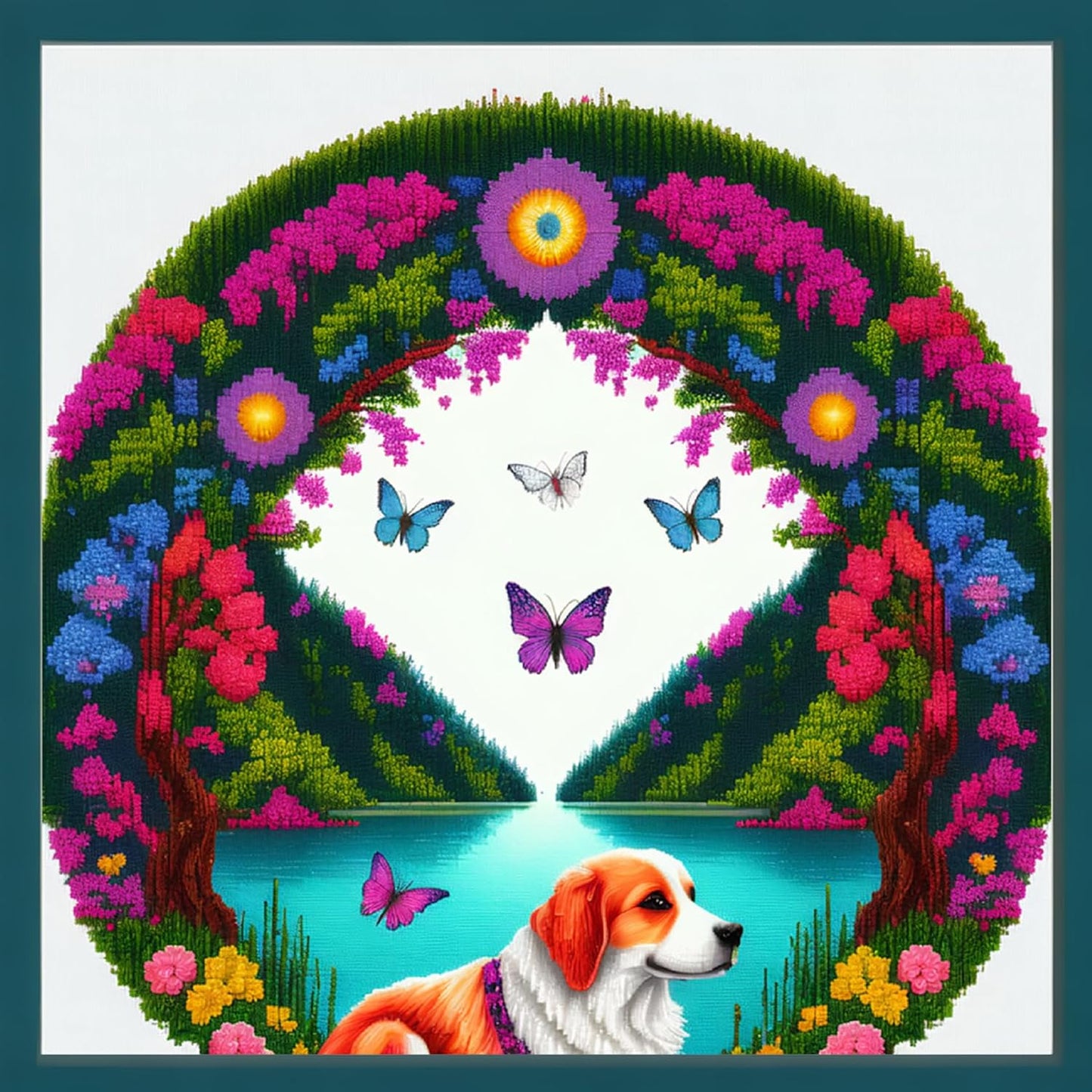 Joyhoor Cross Stitch Kits for Beginners Stamped Cross-Stitch Supplies Needlework preprint Embroidery Kits for Adults DIY Needlepoint Kits Embroidery Patterns 11CT-Wreath Puppy 17.7x17.7 inch