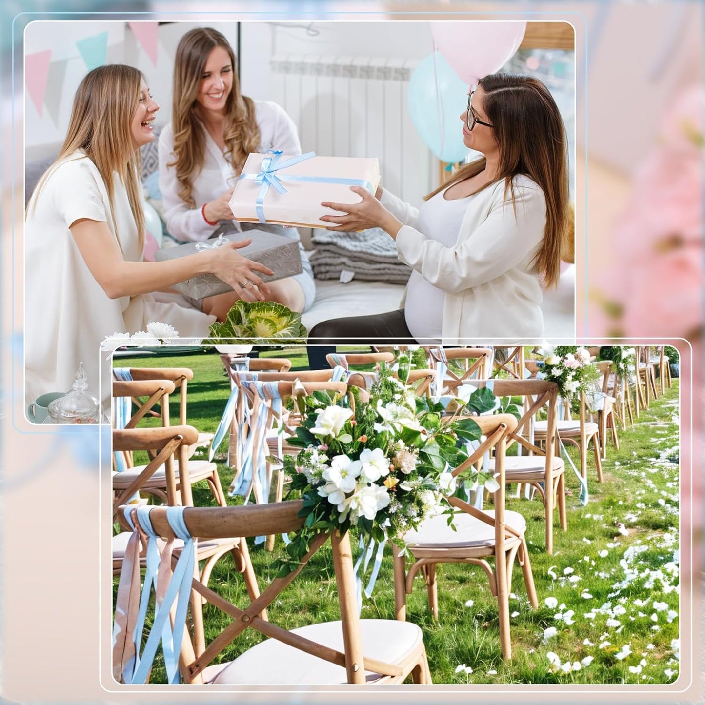 120 Yards Blue Ribbon 3/8 Inch Light Baby Blue Ribbon Thin Crafts Satin Ribbons for Baby Shower Cake Bows Hair Wedding Gift Wrapping Basket String Cake Christmas Decorations