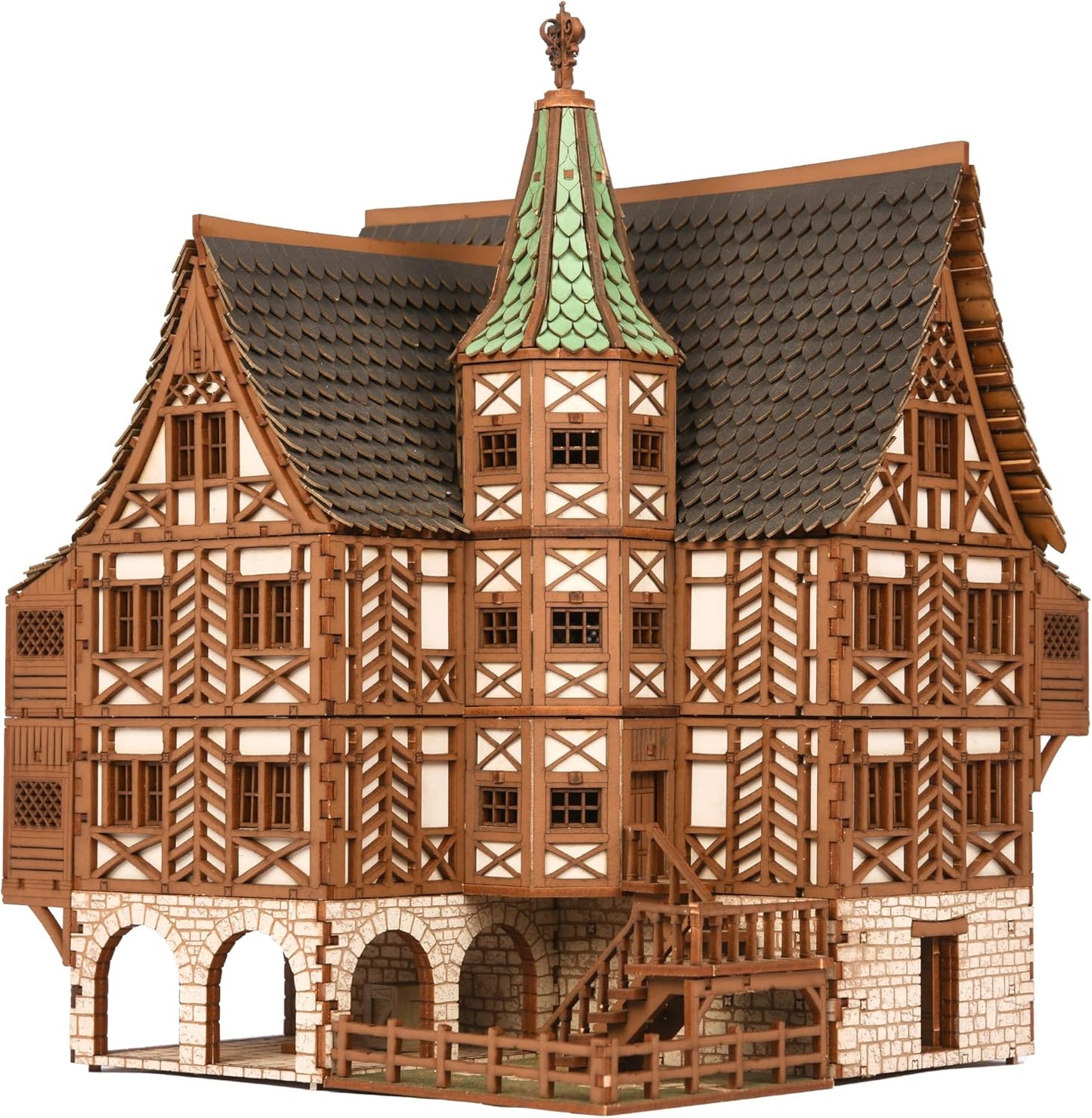 The Tavern - Medieval House (Crooked Elbow) DIY Wooden House Building Kit -715PCS; 12hrs Assembly time; Age Group 18+ - Realistic