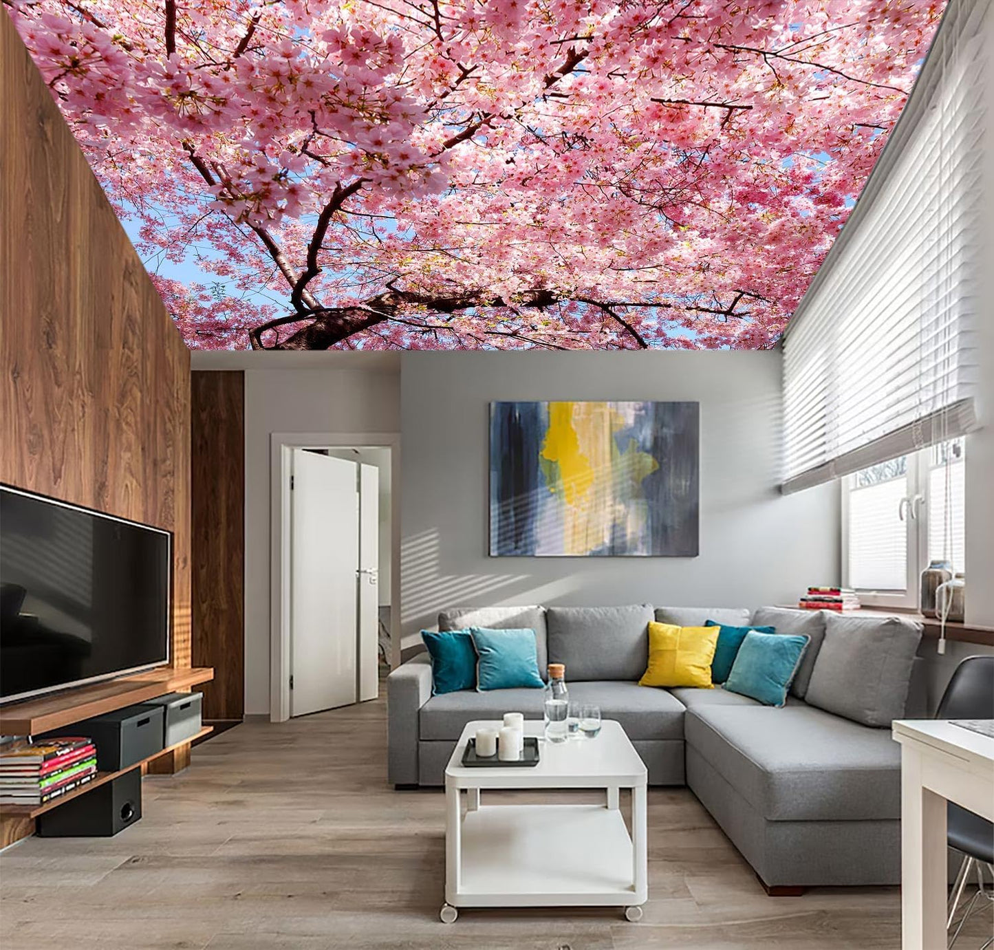 AFZEVEB-Pink Flower Wallpaper Natural Landscape Floral Wall Mural for Bedroom 114"x74"(Not Peel and Stick)