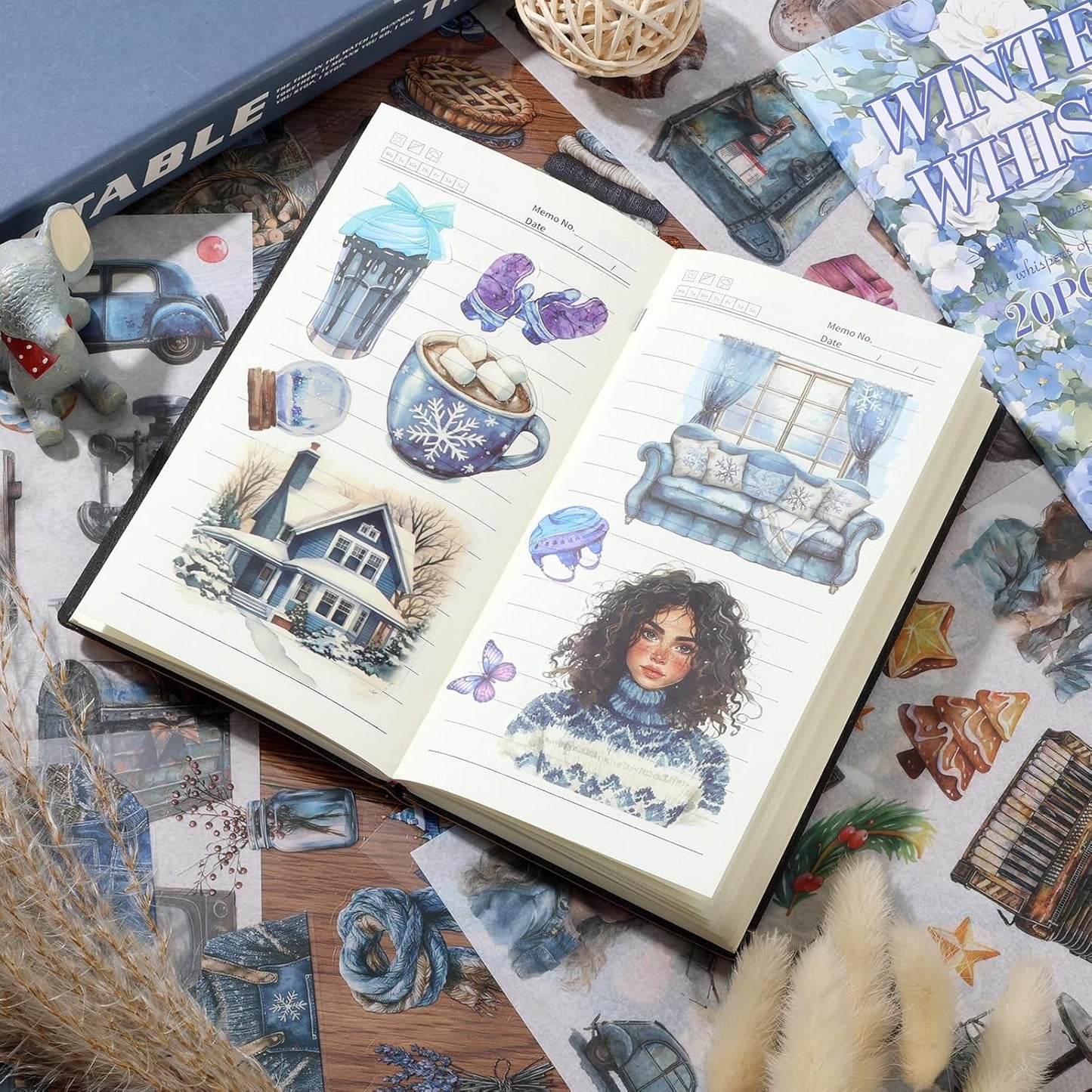 Winter Scrapbook Stickers 20 Sheets 240 Pre-Cut Washi Stickers for Journaling PET Transparent Book Sticker Decorative or DIY Paper Crafts, Arts and Crafting Projects