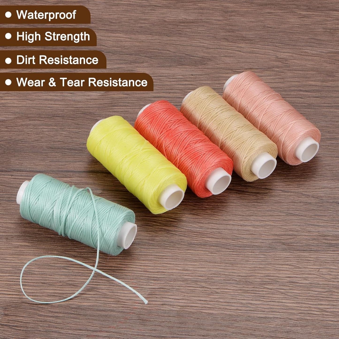 uxcell Leather Sewing Waxed Thread, 55 Yards / 50m 0.8mm 150D Flat Polyester All-Purpose Threads for Leather Crafts, Bookbinding, Dark Green