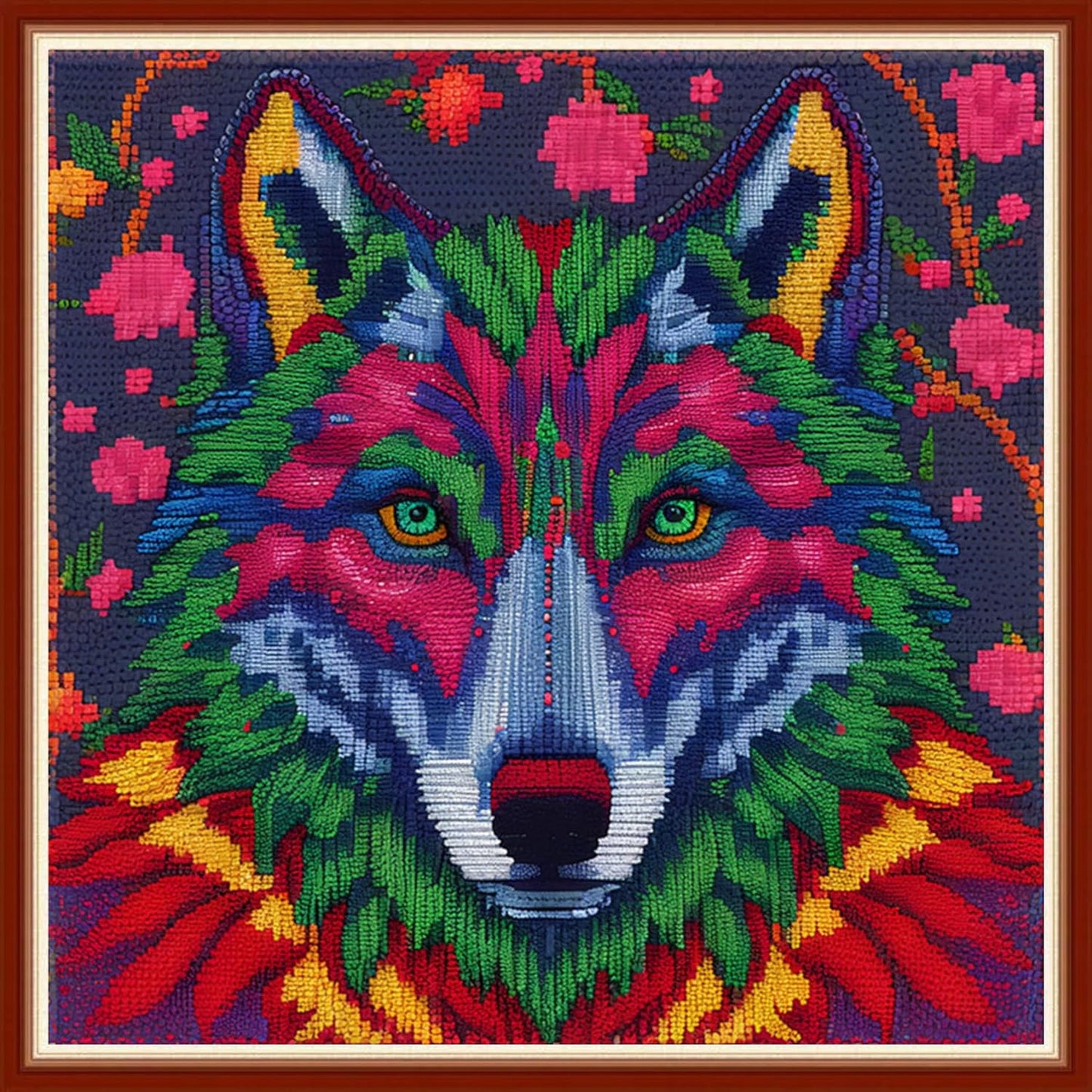 Dimensean Stamped Cross Stitch Kits Full Range of Embroidery Patterns Starter Kits for Beginners Adult or Kids DIY Cross Stitches Needlepoint Kits 11CT-Magic Wolf 17.7x17.7 inch