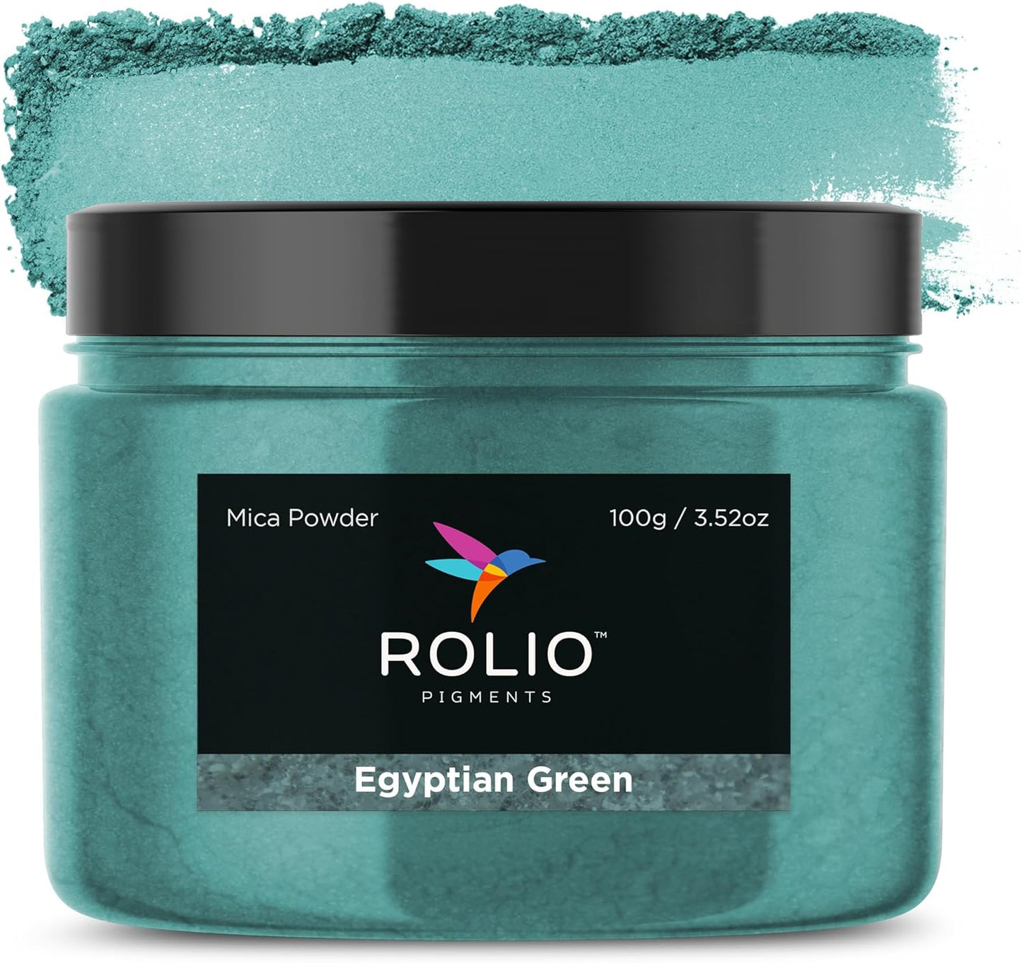 Rolio Premium Mica Powder - Egyptian Green (100G / 3.5 oz) - 1 Jar of Green Pigment Powder for Epoxy Resin, Dye, Soap Making, Nail Polish, Paint, Candle Making, Bath Bombs, Slime