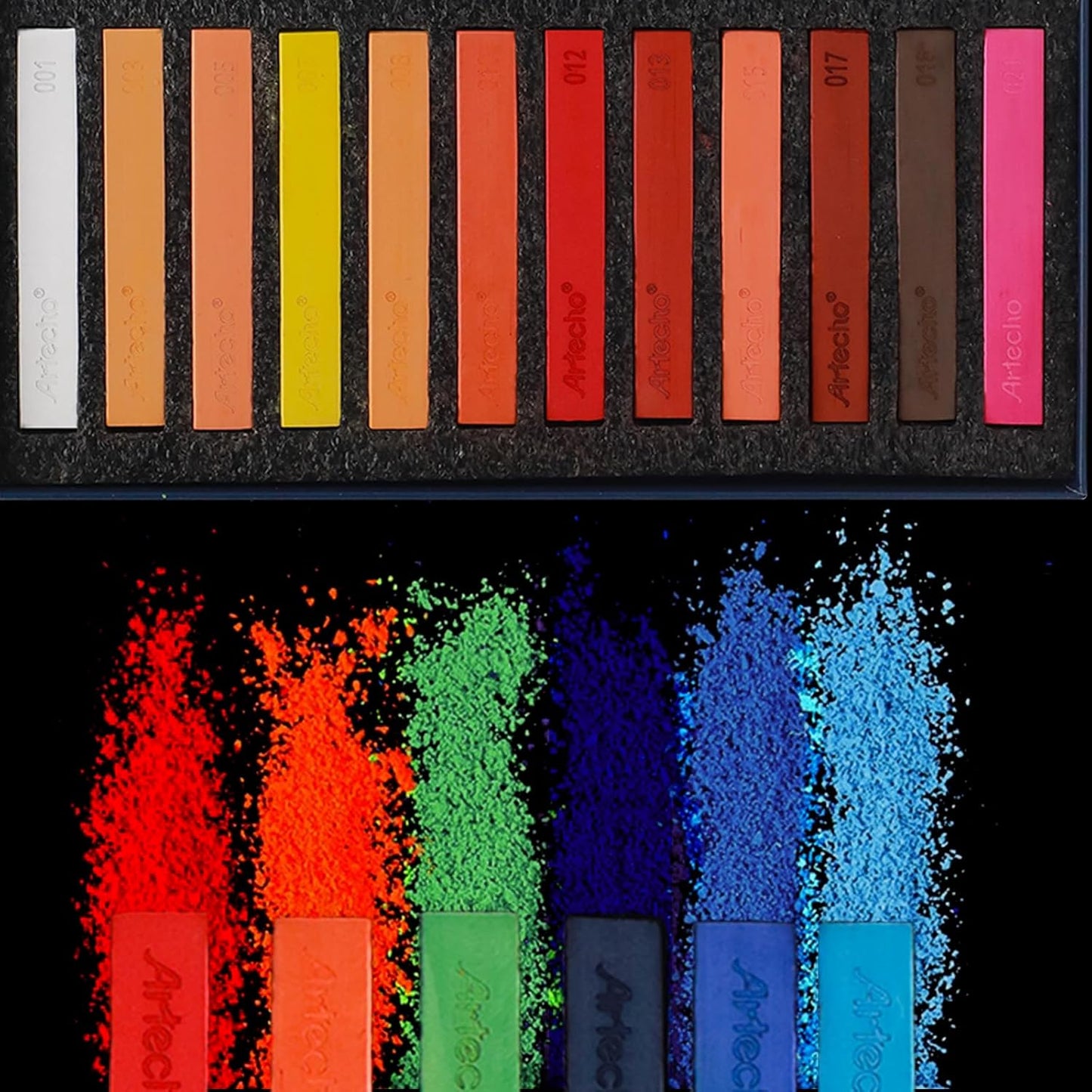 Artecho 24pcs Soft Pastels, Square Chalk for Drawing, Blending, Layering, Shading, Pastels Art Supplies