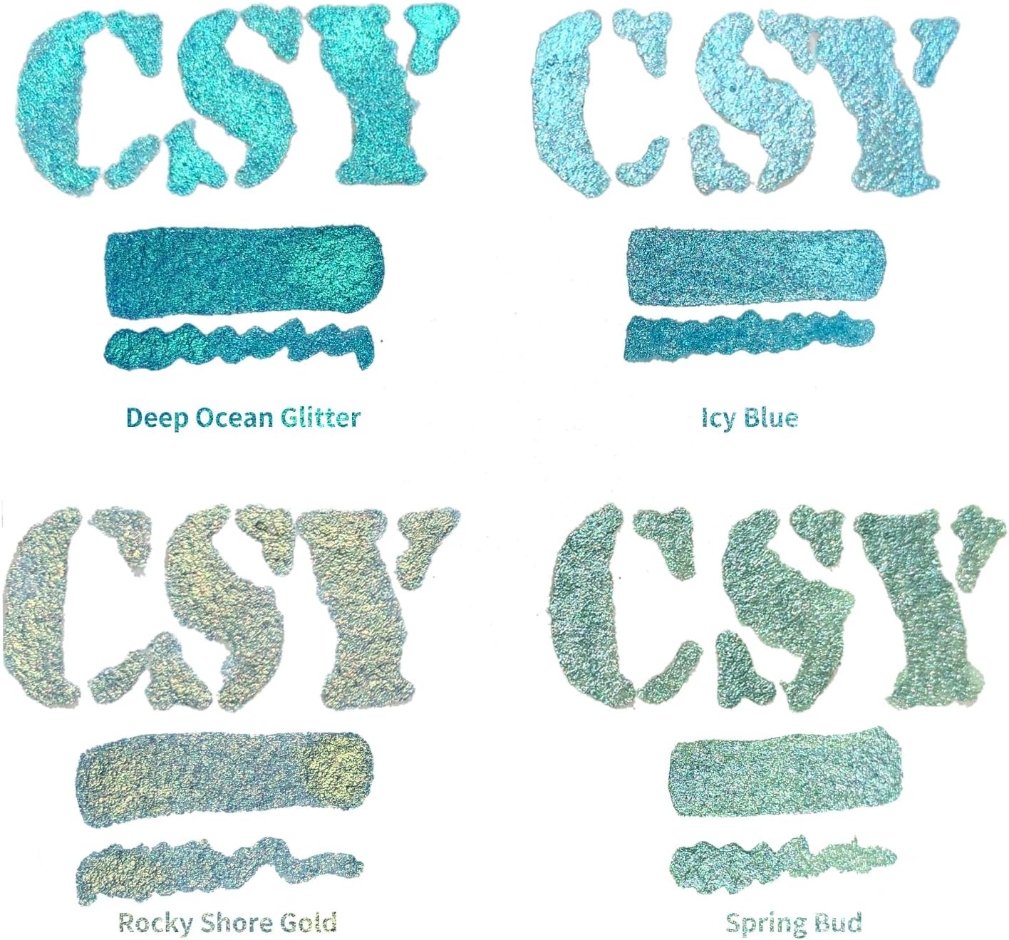 CSY art gallery Metallic Acrylic Ink-Craft Paint-Calligraphy Inks,Glitter-Pearlescent -ICY Blue Drawing Ink Liquid Gold Leaf Paints with Dropper, 1oz - 29.5 ml (Ice Lake Mountains Set)