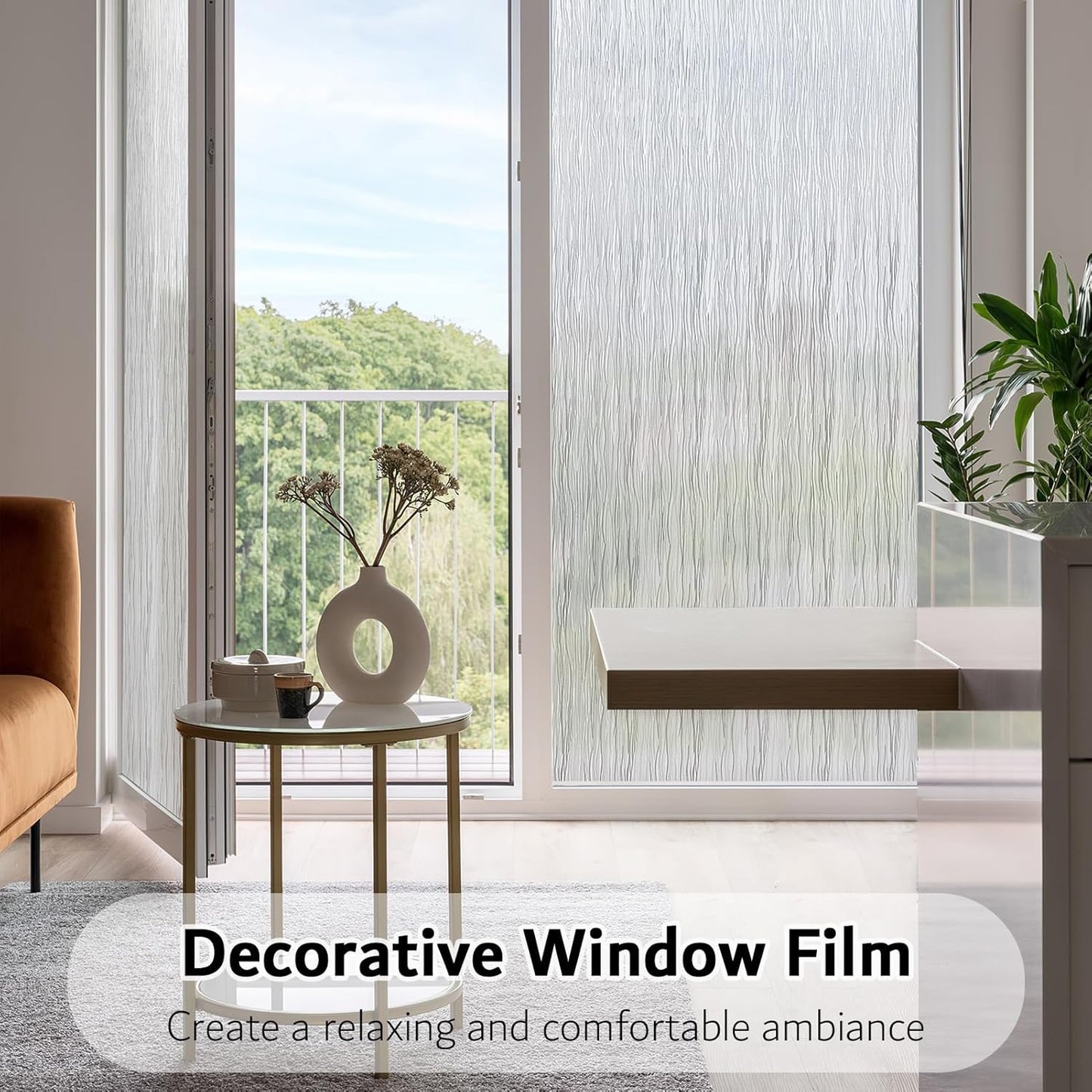 VELIMAX Frosted Window Privacy Film Non Adhesive Window Cling Removable Glass Covering Clear Water Opaque Window Film for Home Anti UV 23.6x78.7 inches