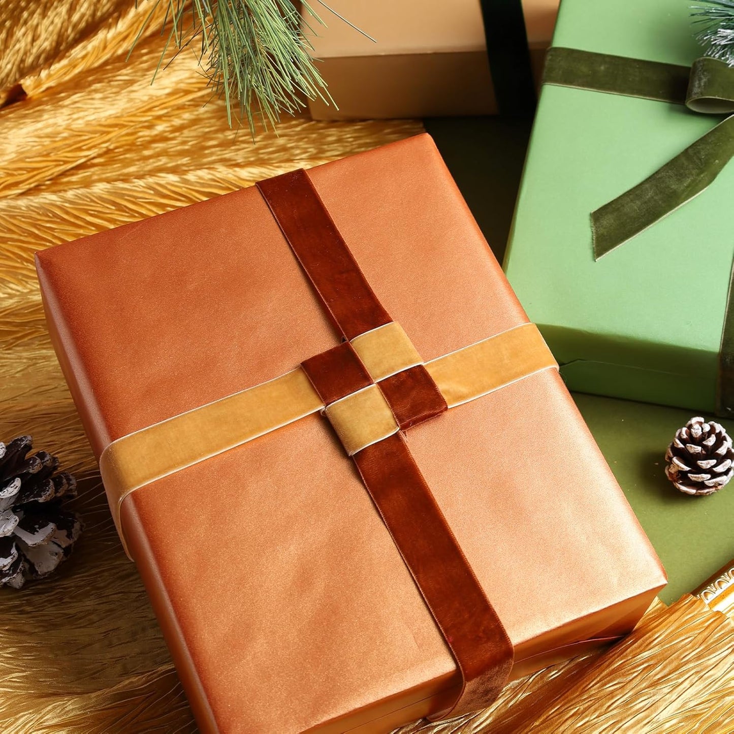 LaRibbons Thin Velvet Ribbon 1 Inch x 25 Yards, Brown Velvet Ribbon for Christmas Tree, Gift Wrapping, Wreath Bow, Outdoor Decoration