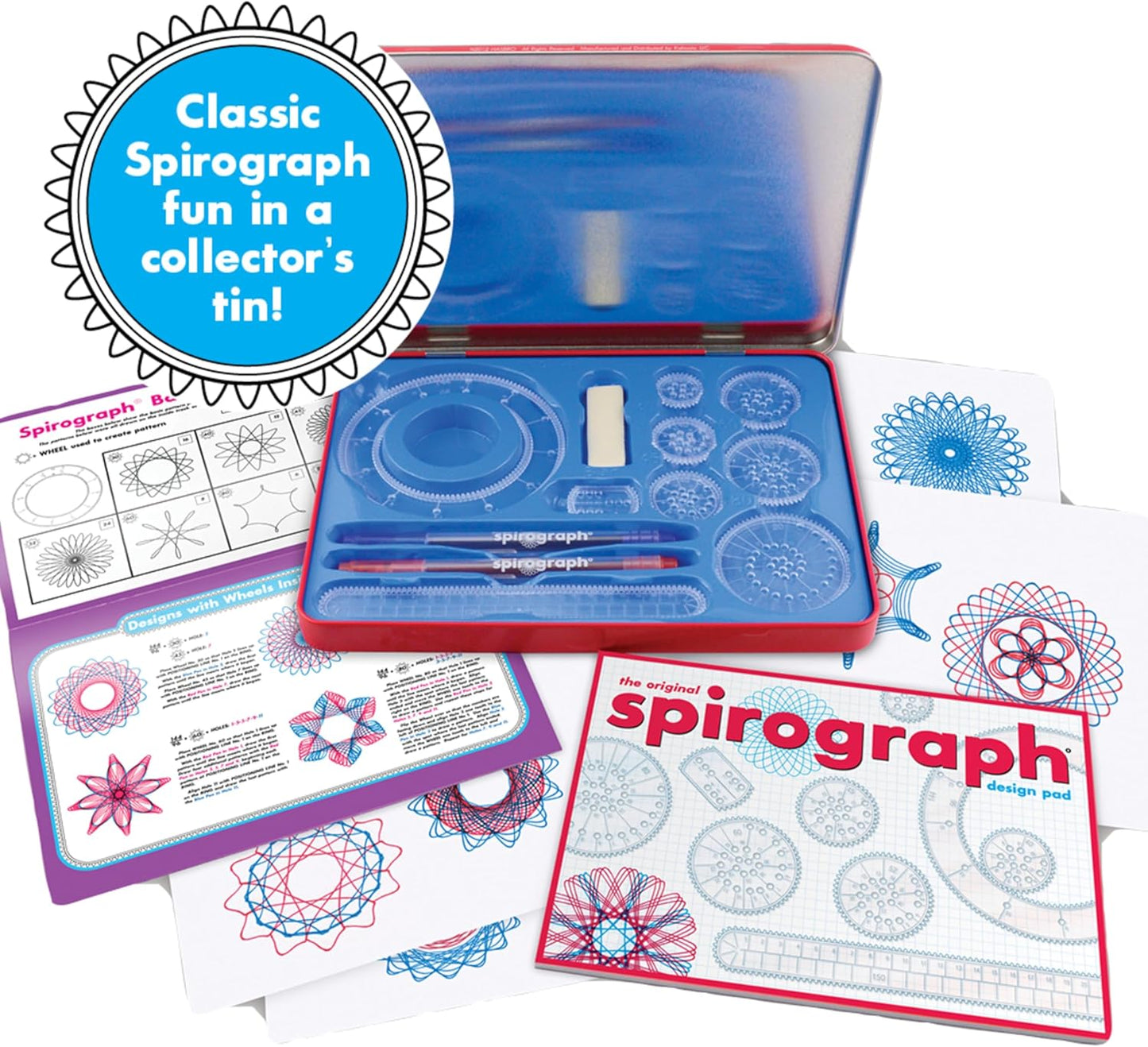 Spirograph Design Set Collectors Tin – Arts and Crafts, Kids Toys, Art Supplies, Craft Supplies, Drawing Kit, Spiral Art, Classic Gear Design Kit, Pens, Design Sheet Included, Ages 8 and Up