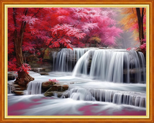 Dooxvey Cross Stitch Kits for Adults Beginners,Full Range of Cross-Stitch Stamped Kits Needlepoint Kits for Beginners Embroidery Kits 11CT Cross Stitch Patterns-Waterfall Maple Leaves 16x20 inch