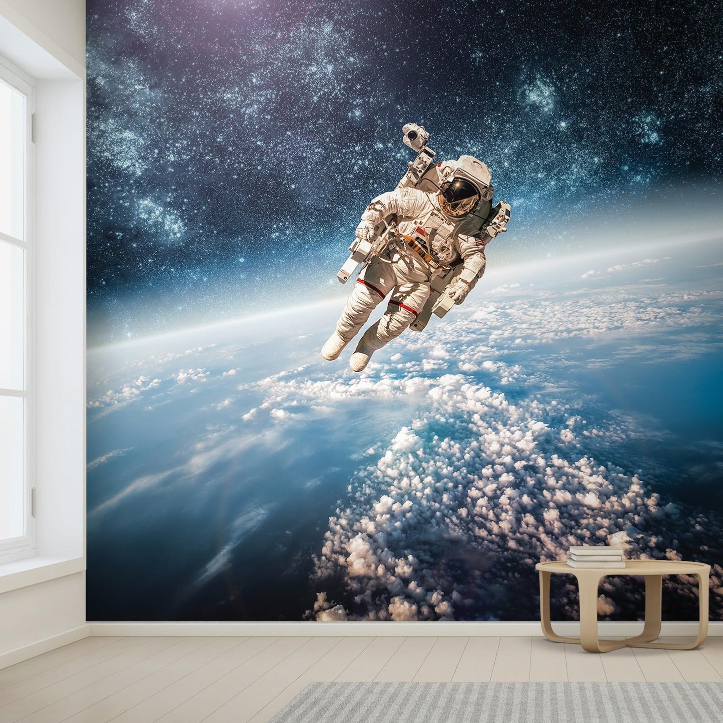 wall26 Wall Sticker/Wall Mural an Astronaut Floating About Planet Earth, Not Peel and Stick, Non-Woven Wallpaper Decorative for Bedroom, Living Room, Office - 99x96 inches