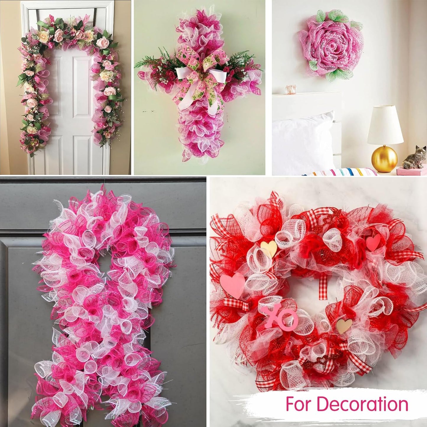 TONIFUL 2 Rolls 10 Inch Hot Pink Decorative Mesh Ribbbon Rolls for Mesh Wreath Supplies, Front Door Wreath Crafts Tree Decor Christmas Valentine's Day Decoration (10 yds/roll)