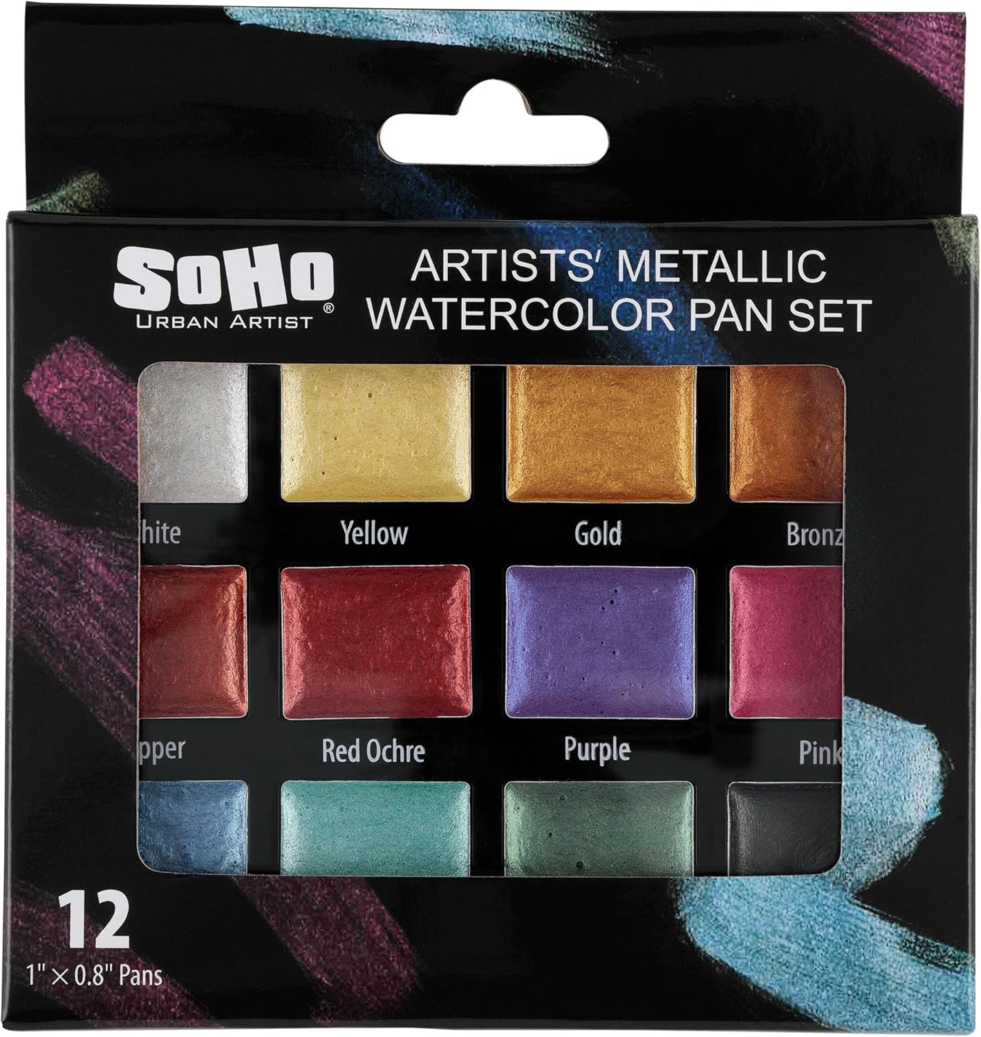 Soho Urban Artist Metallic Watercolors Set – 12 Vibrant Metallic Half Pans in Travel Case – Professional Shimmer Watercolor Paint Set for Artists, Crafters & Mixed Media
