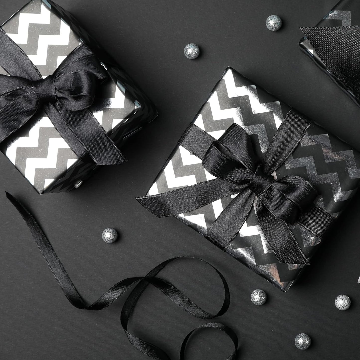 LIUYAXI Black Double Faced Satin Ribbon, 1" X Continuous 50 Yards, Ribbons Perfect for Gift Wrapping Wedding Bouquet Decor DIY Craft Bow Making & Other Projects