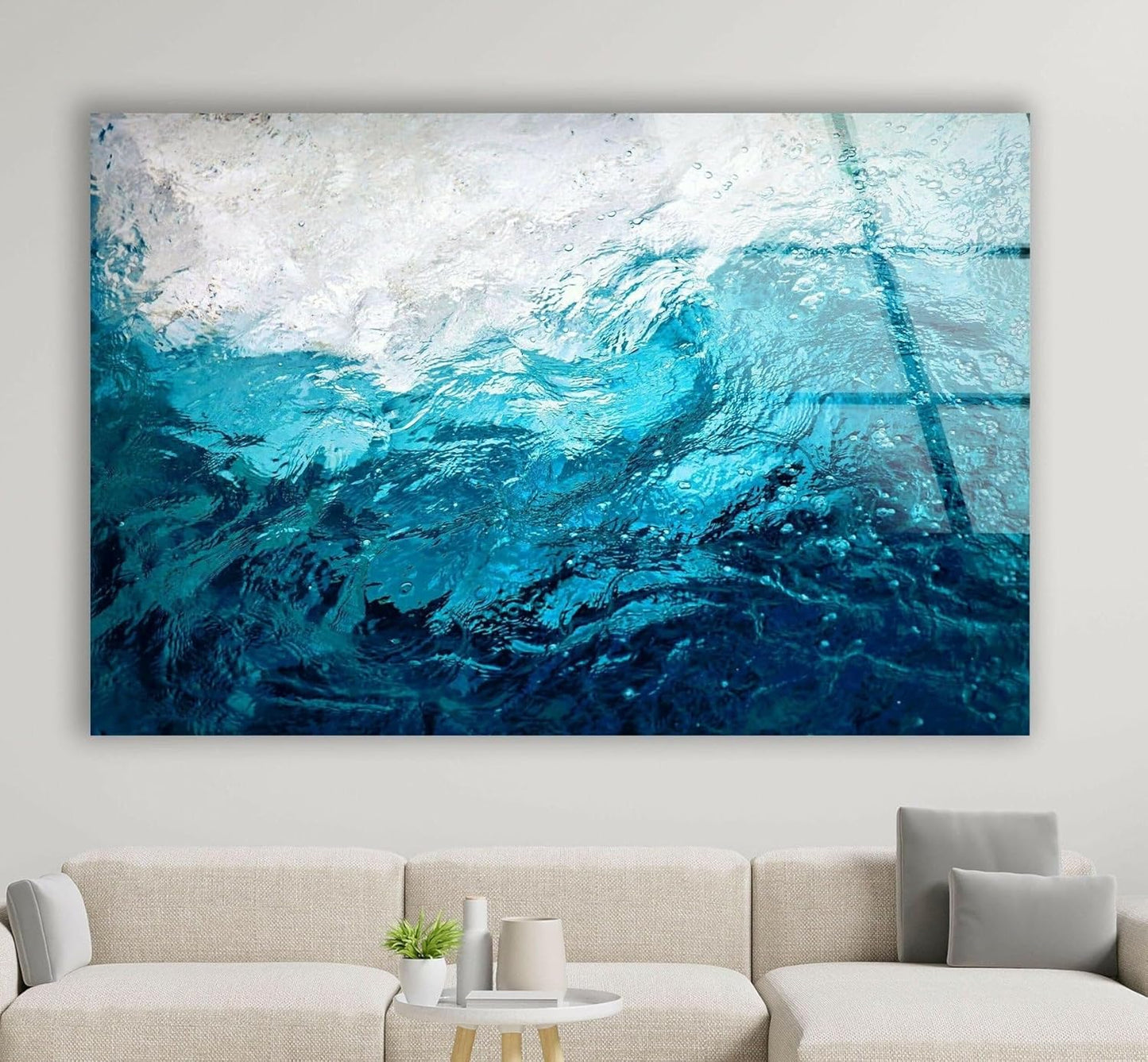 My Photostation.com 48Wx32H'' Blue Waves Abstract Glass Wall ArtTempered Glass Printing Wall Decor Large Wall Art Wall Hangings