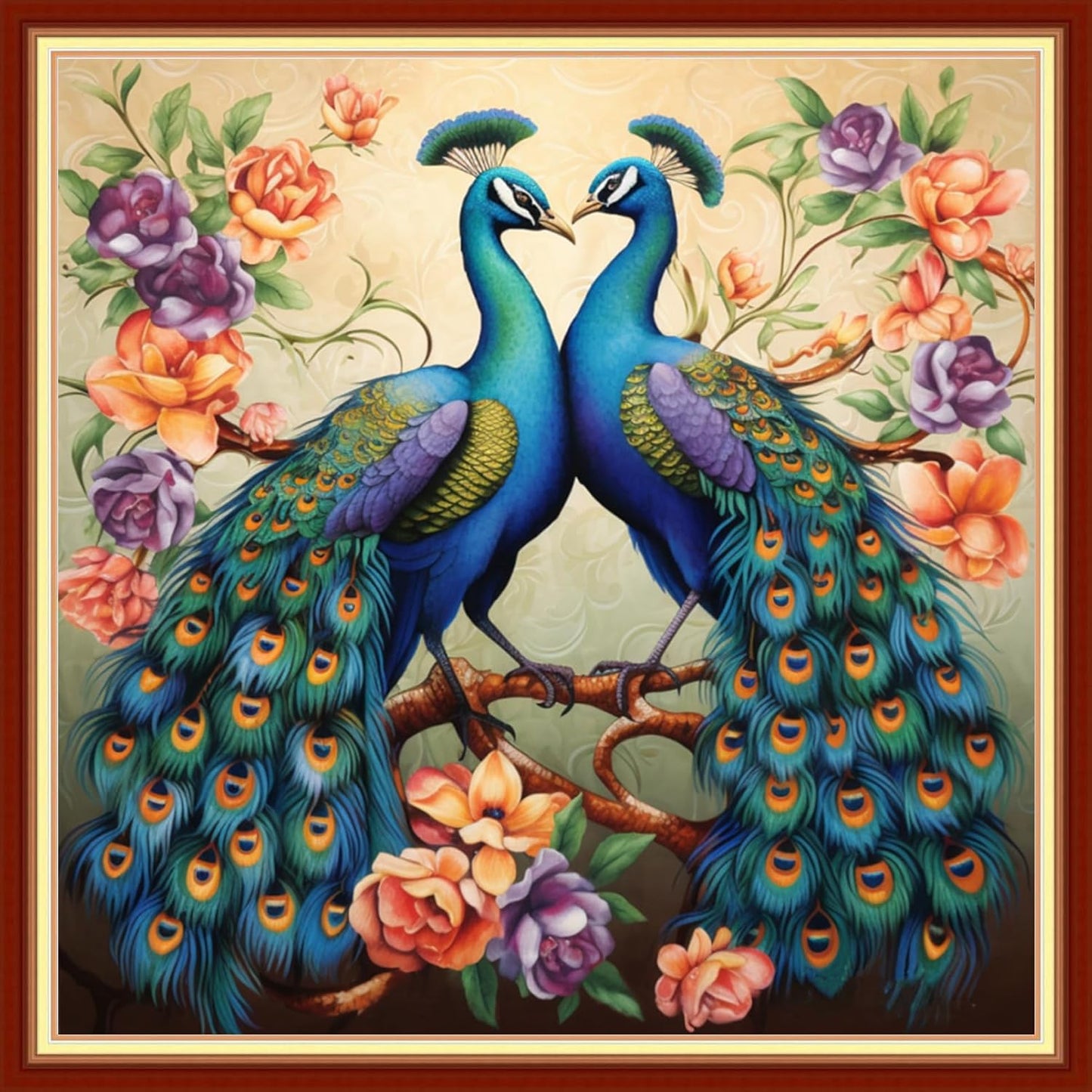 Dimxvean Stamped Cross Stitch Kits,Cross Stitch Kits for Adults Beginners,Embroidery Kits Full Range of Cross Stitch Stamped Kits Needlepoint Kits Cross Stitch Patterns- Peacock Flower 18x18 inch