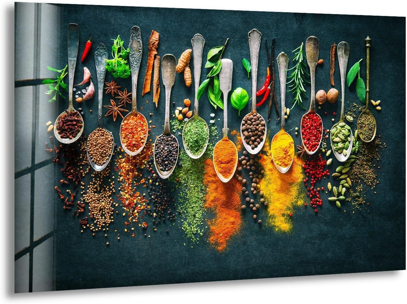 My Photostation.com 60WX40H'' Spoon Spices Glass Wall ArtTempered Glass Printing Wall Decor Large Wall Art Wall Hangings