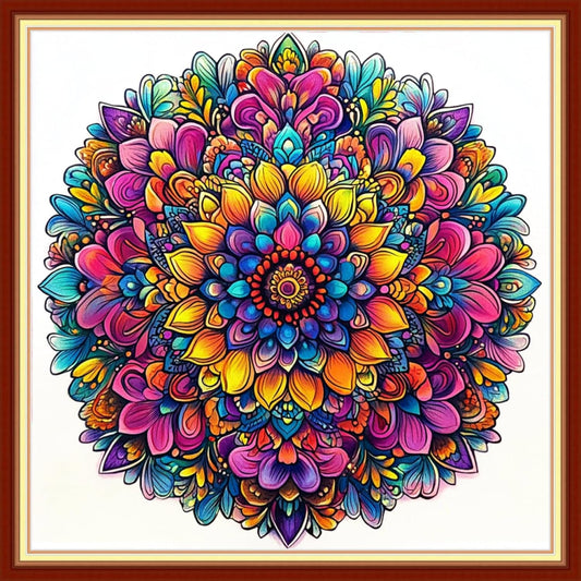 Foxdiviy Stamped Cross Stitch Kits for Beginners Full Range of Cross Stitching 11 CT Printed Cross Stitch Kits for Kids Adults Cross Stitch Patterns Needlepoint Kits-Colorful Mandala 18x18 inch