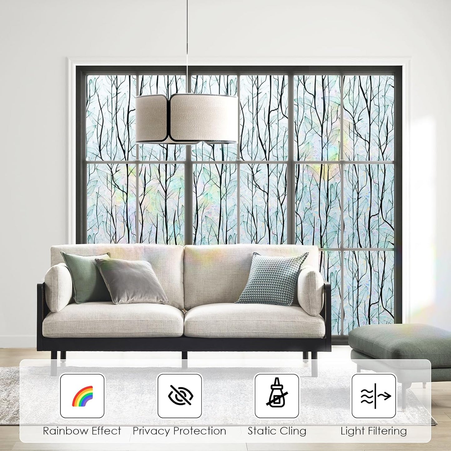 DKTIE Nature Pattern Rainbow Window Film Decorative Stained Glass Window Film Static Cling Films Easy Apply Removable Comes with Tools (U1747-rainbow, 17.7" x 78.7")