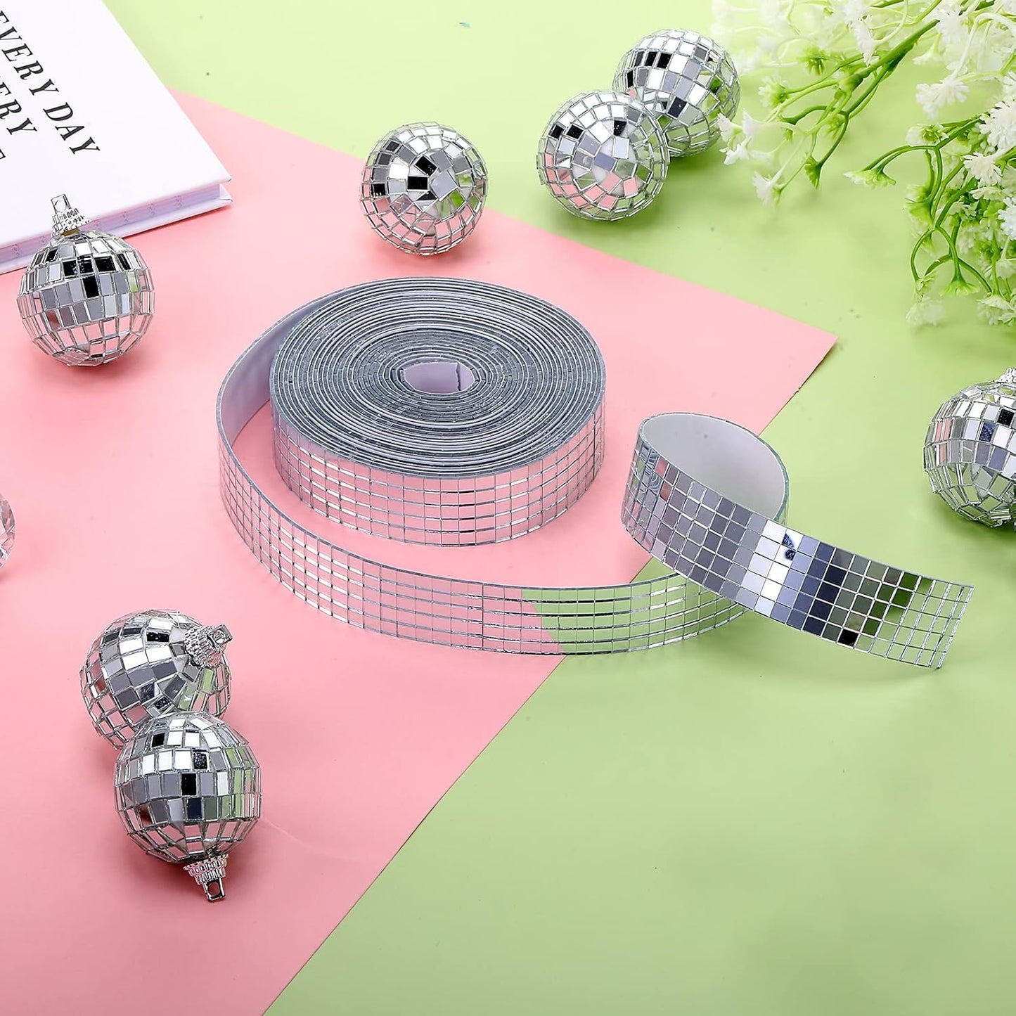 SATINIOR 8000 Pcs Disco Ball Mirror Tiles Self Adhesive for Crafts 5 x 5 mm Small Disco Tape Ball Stickers Square Mosaic Tiles Mirror Pieces for DIY Craft Party Decor