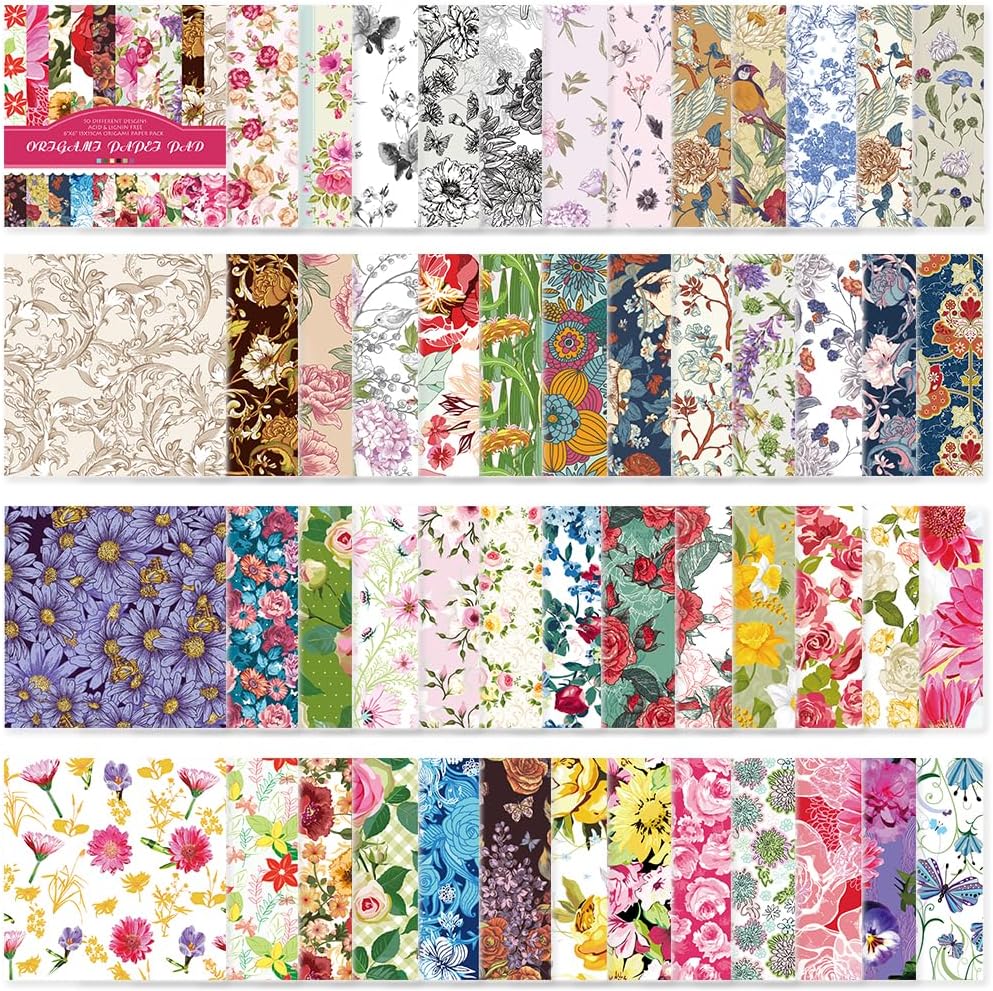 Origami Paper Kit 50 Sheets 70GSM 6 Inch Square Double Sided Color 50 Vivid Japanese Washi Chiyo Colors for Hand Crafts Origami Paper Arts Creativity.Rose