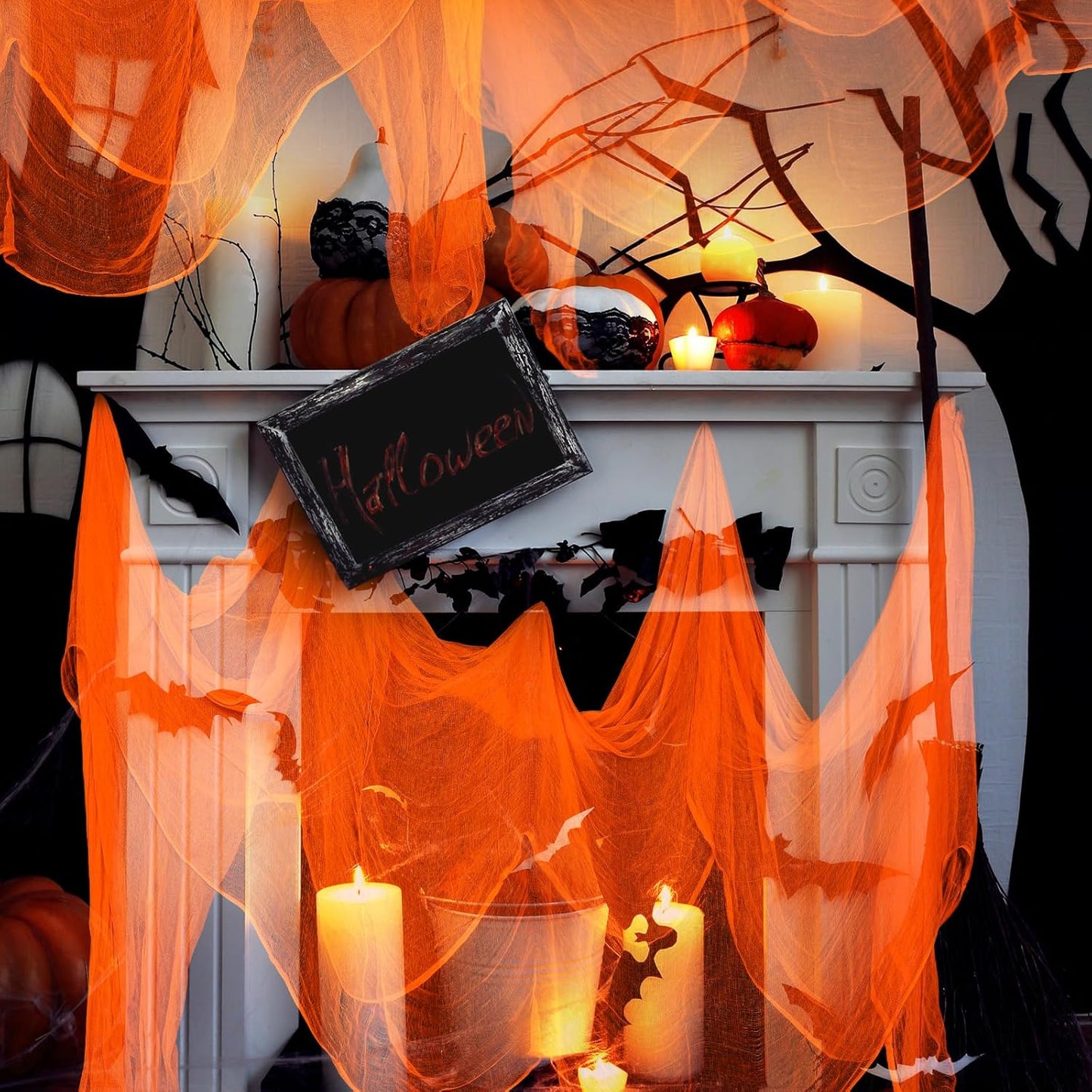 Boao Halloween Cheese cloth 39.37 x 393.7 Inch Orange Cheesecloth Roll for Crafts Large Cotton Muslin Gauze Fabric for Halloween Outdoor & Indoor Spooky Decoration
