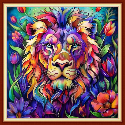 Joyhoor Cross Stitch Kits for Beginners Stamped Cross-Stitch Supplies Needlework preprint Embroidery Kits for Adults DIY Needlepoint Kits Embroidery Patterns 11CT-Colorful Lion 18x18 inchs