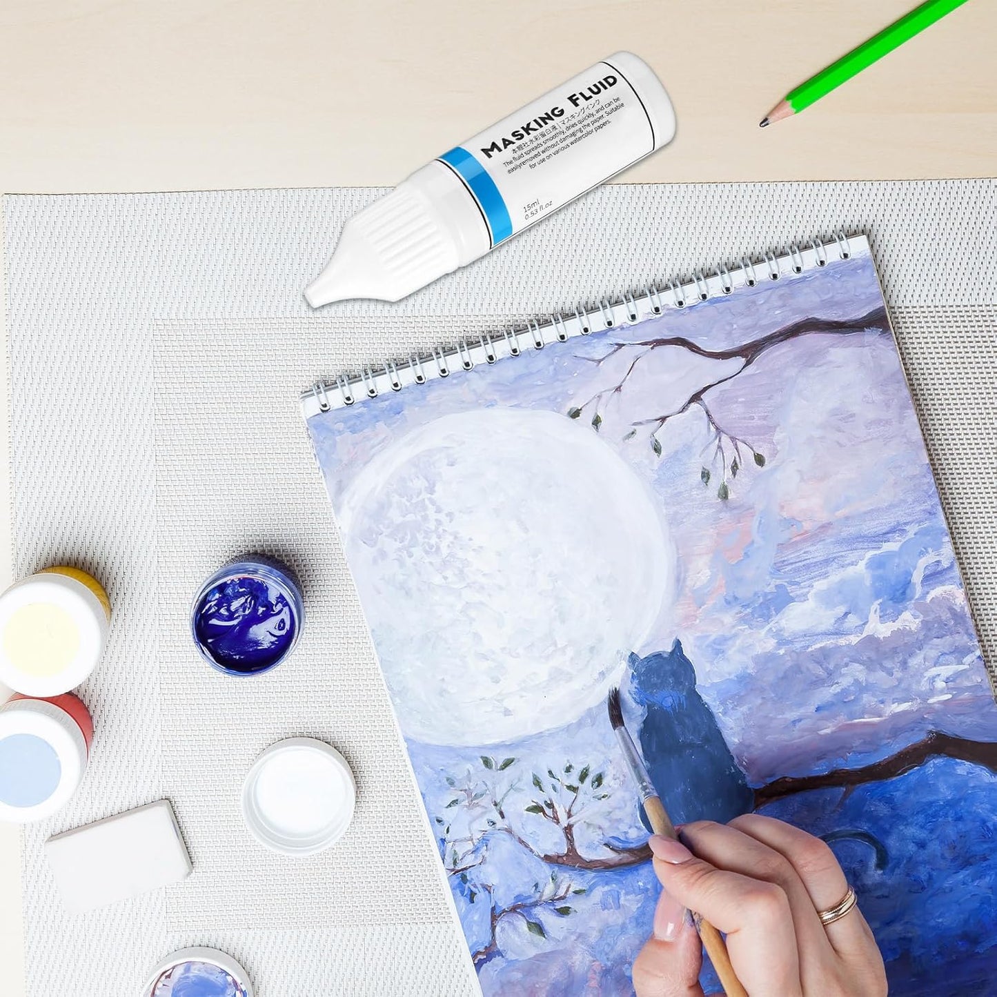 2 Pcs Masking Fluid for Watercolor Painting, 15ml Capacity Bottle with 3mm Applicator Nozzle, Masking Fluid Pen for Various Art Projects Watercolor Ink (White)