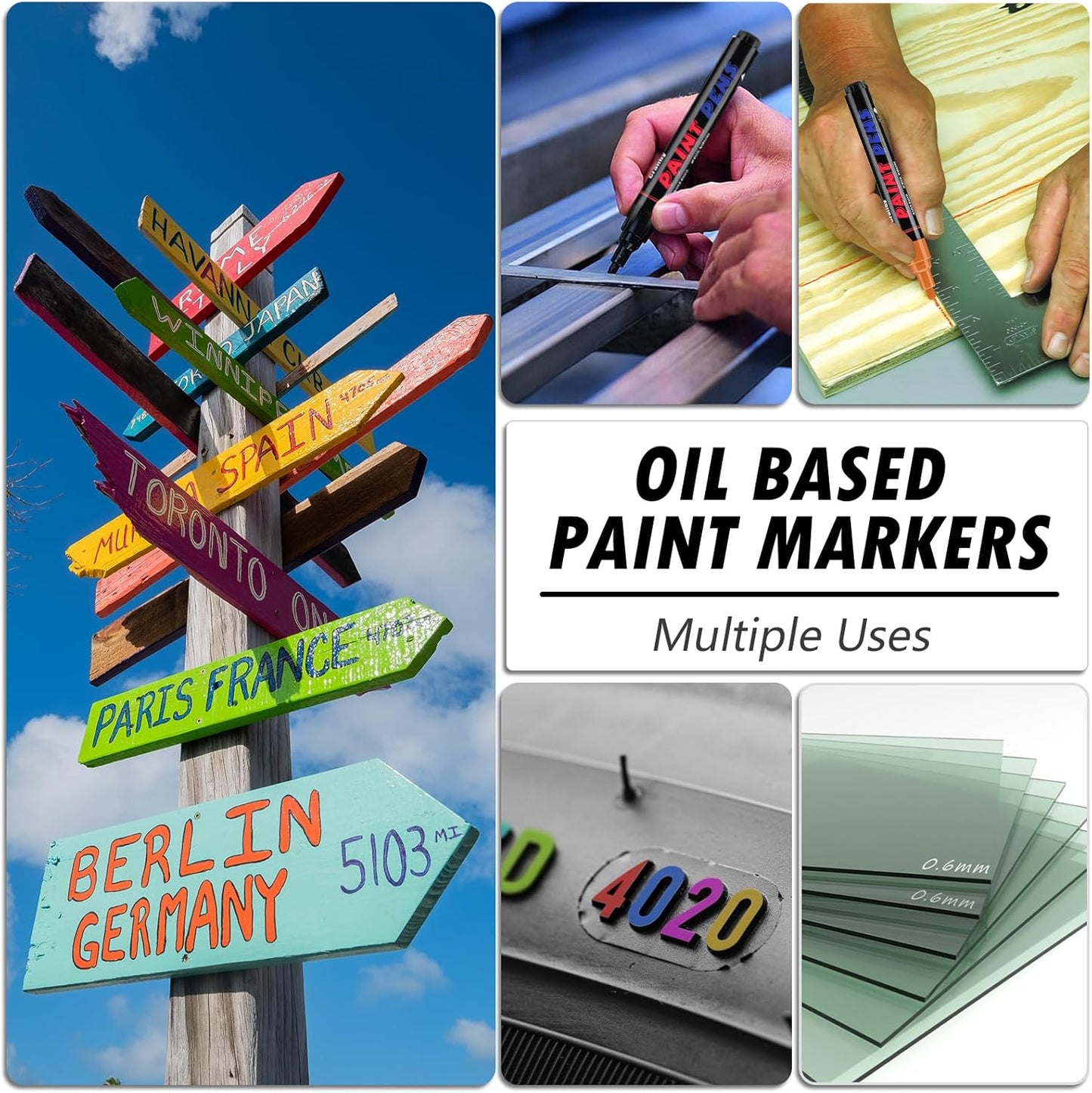 Yellow Paint Pens Paint Markers - 8 Pack Permanent Quick Dry Waterproof Marker Pens for Rocks Wood Fabric Plastic Canvas Glass Mugs Metal Tire Stone