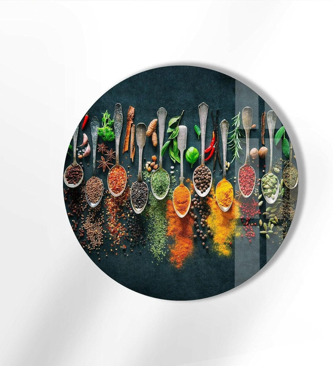 My Photostation.com 27.5''(70cm) Diameter Colorful Herbs Round Glass Wall Art Tempered Glass Printing Wall Decor Large Wall Art Wall Hangings